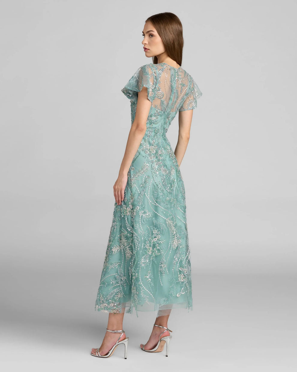 Illusion Tea-Length Lace Evening A-Line Mac Duggal 68909