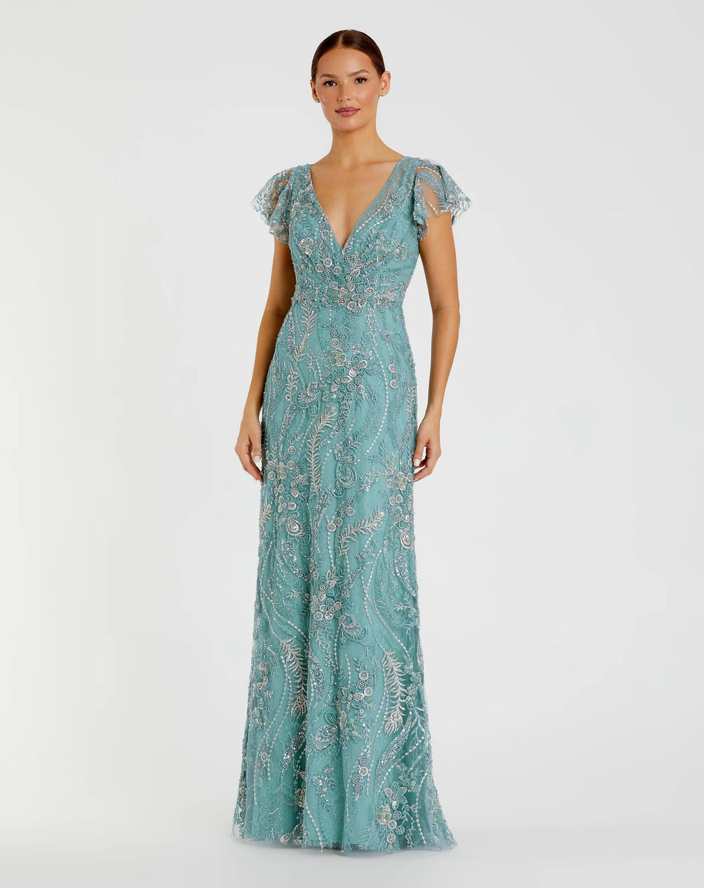 Mother of the Bride Dresses Long Formal Floral Applique Mother of the Bride Dress Mac Duggal 9968914P Seafoam