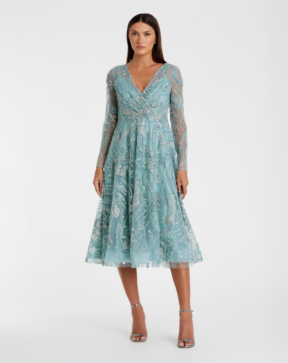 Cocktail Dresses Midi A Line Short Floral Cocktail Dress Mac Duggal 68915 Seafoam