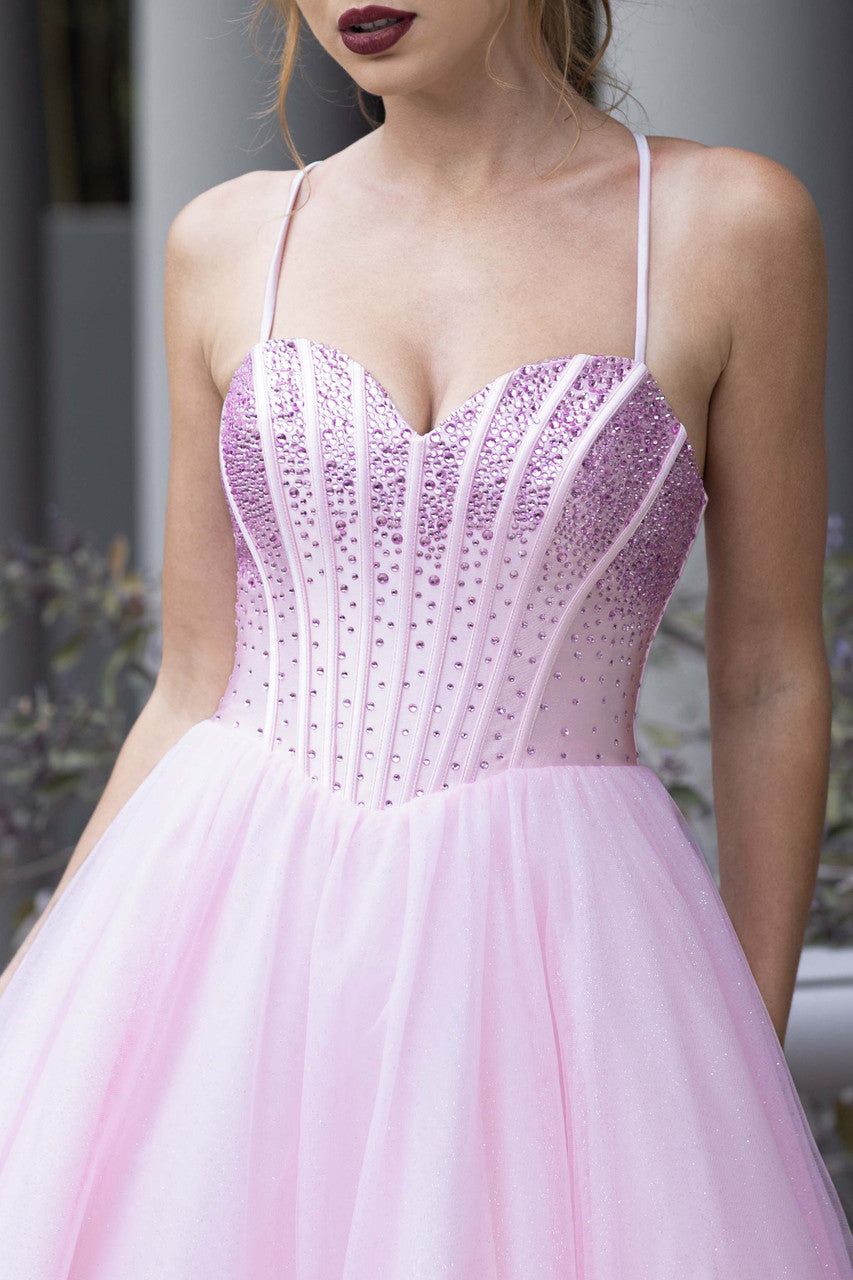 Sweetheart Long Tulle Prom Dress by Lenovia 8503 in Pink