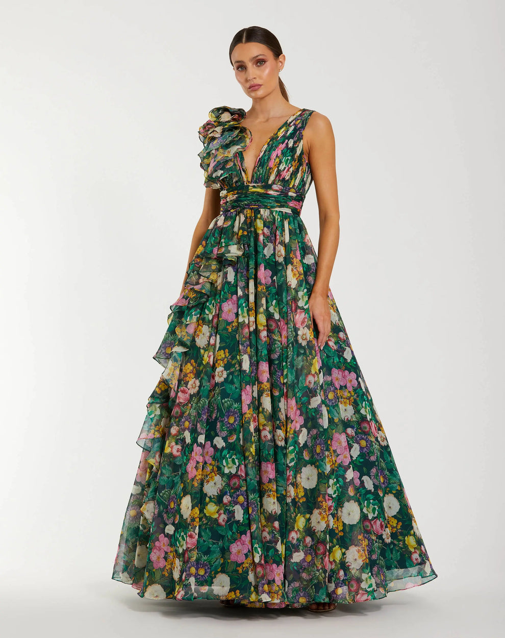 V-Neck Floor-Length Chiffon Occasion Ball Gown Mac Duggal 48856