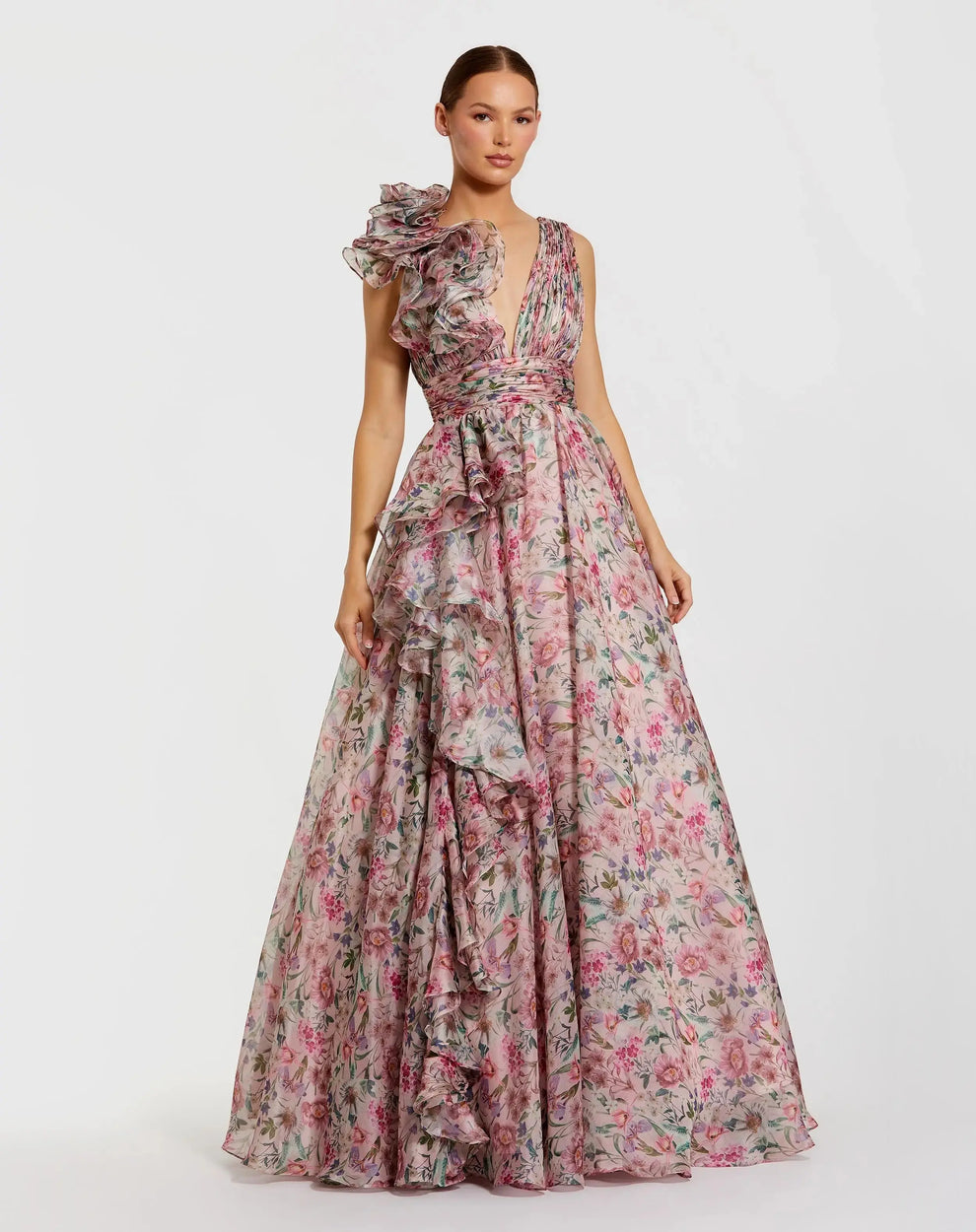 V-Neck Floor-Length Chiffon Occasion Ball Gown Mac Duggal 48856