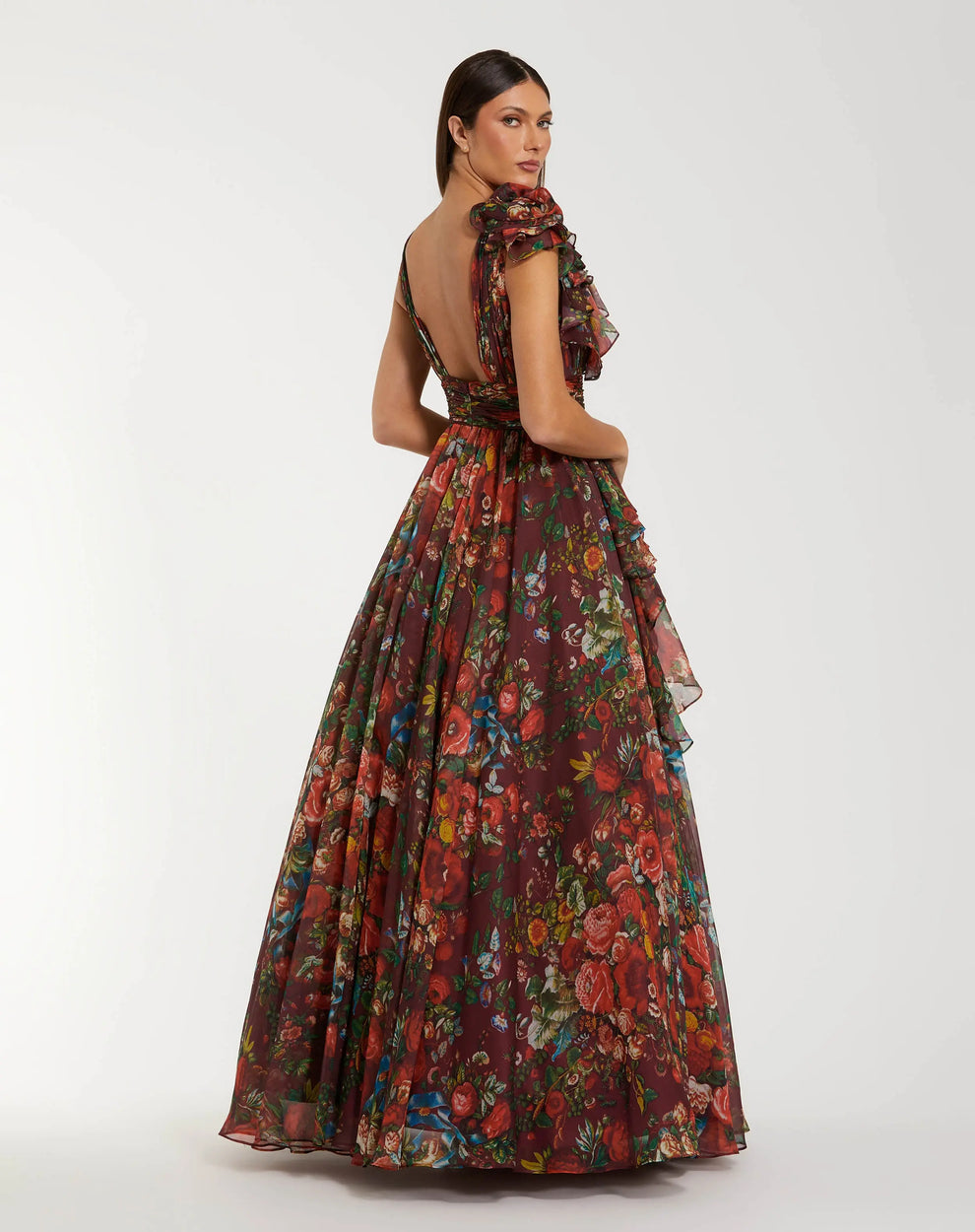 V-Neck Floor-Length Organza Formal A-Line Mac Duggal 9948856P