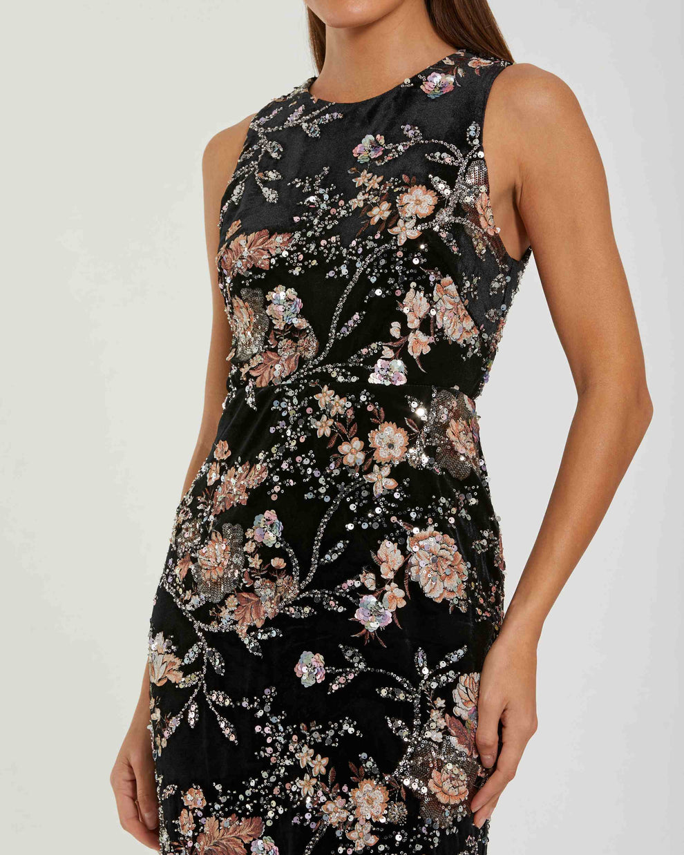Cocktail Dress Sequin Midi Floral Beaded Cocktail Dress Black Multi