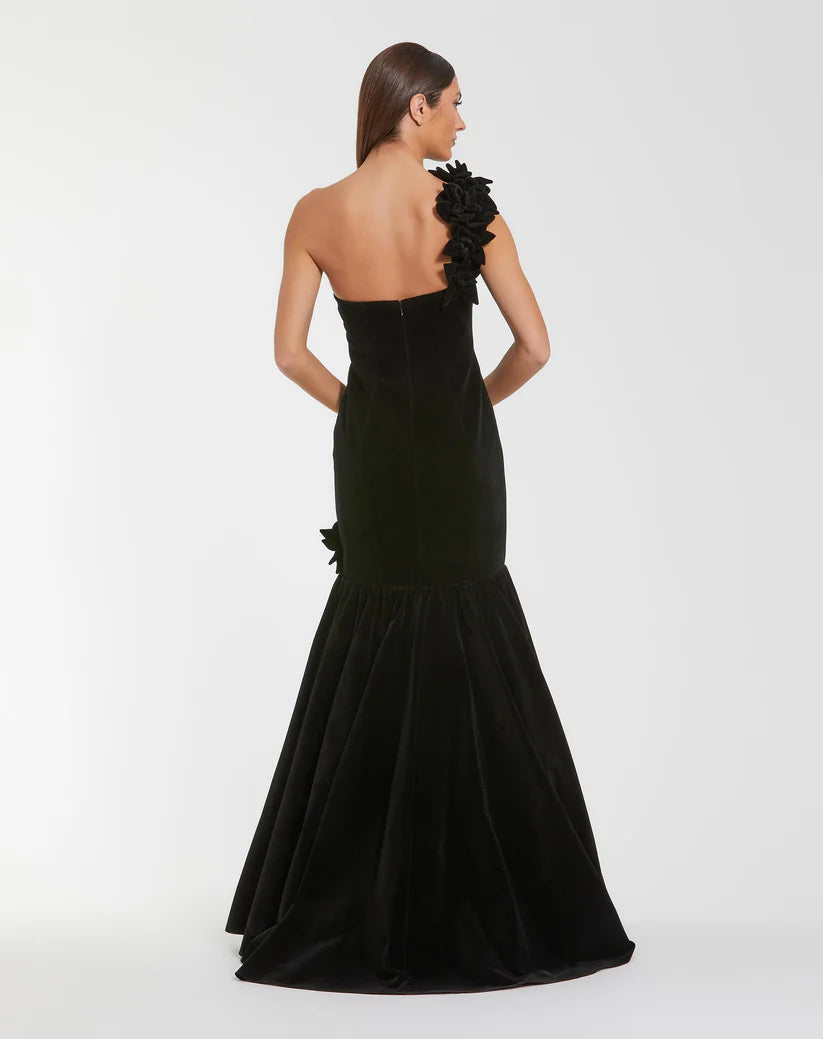 Prom Dresses 3D Floral Long Formal Velvet Prom Dress Black