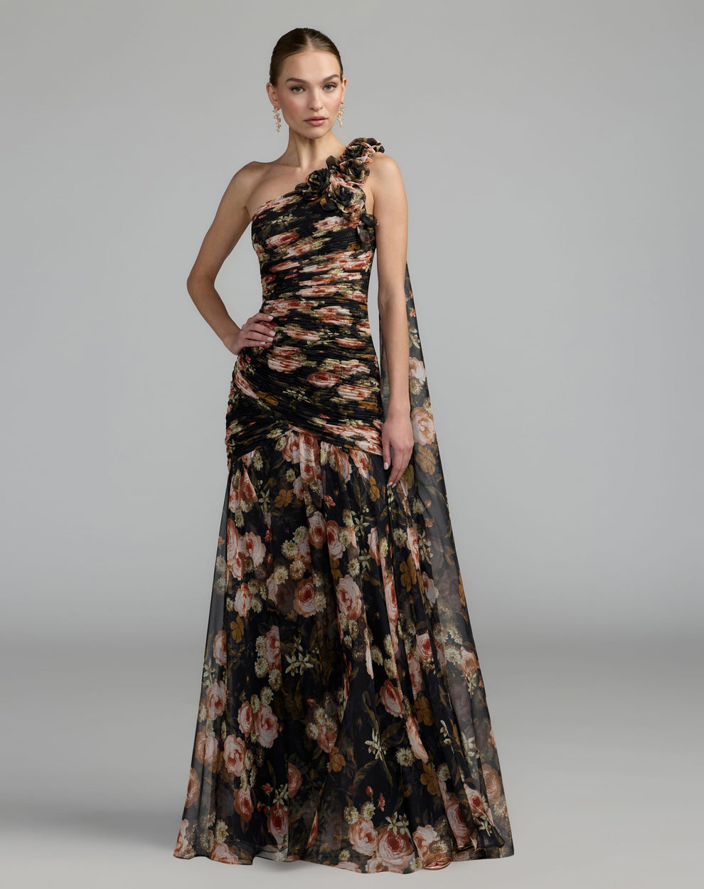 One-Shoulder Floor-Length Chiffon Prom Mermaid Mac Duggal 68993