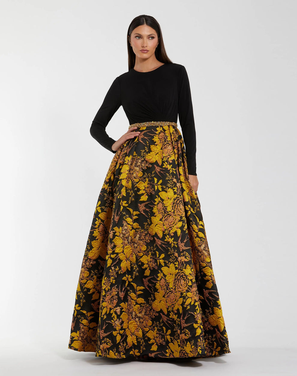 Mother of the Bride Dresses Long Pleated Formal Mother of the Bride Floral Dress Black Gold