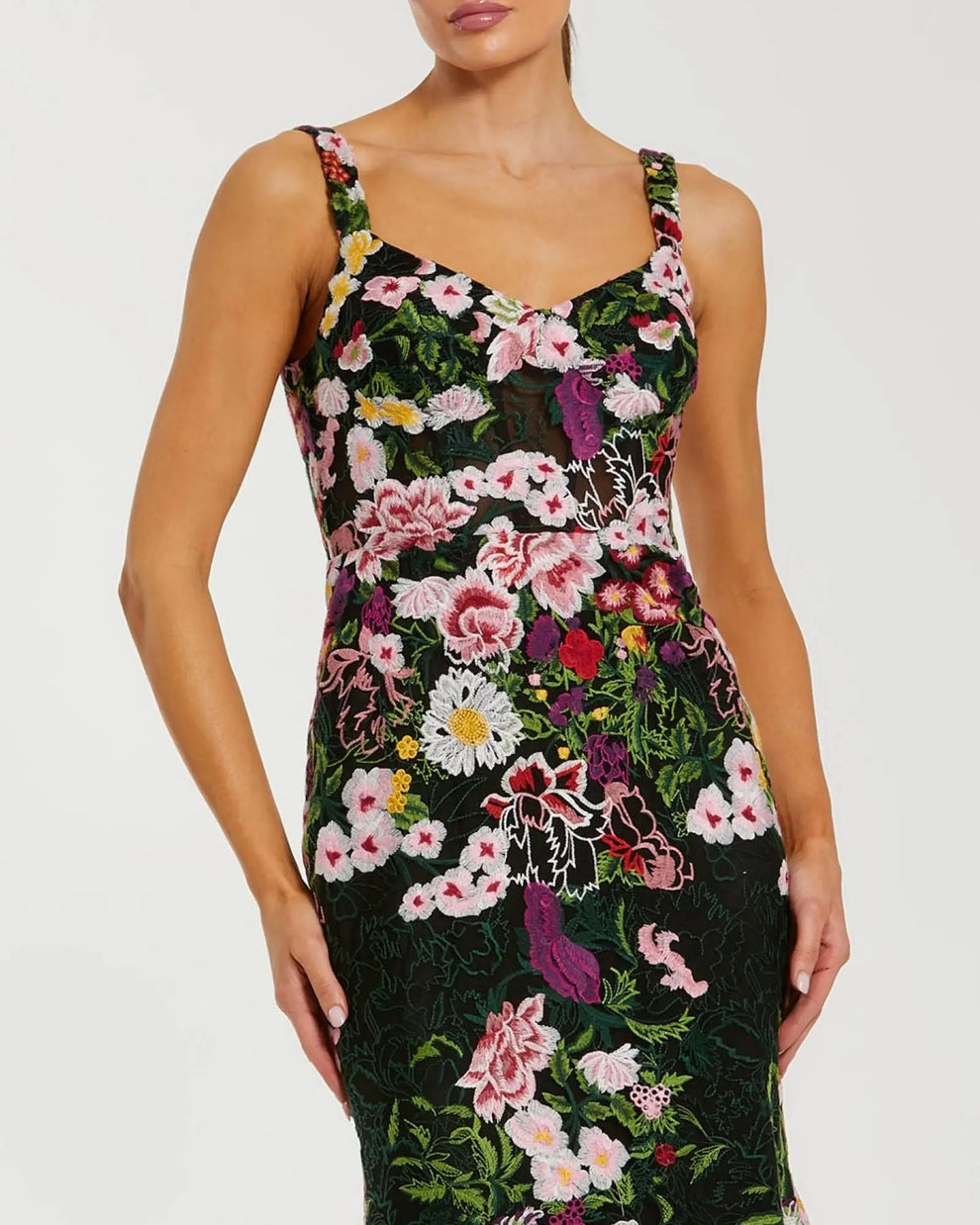 Sweetheart Mermaid Floral Embroidered Gown by Mac Duggal 69004 in Black Multi