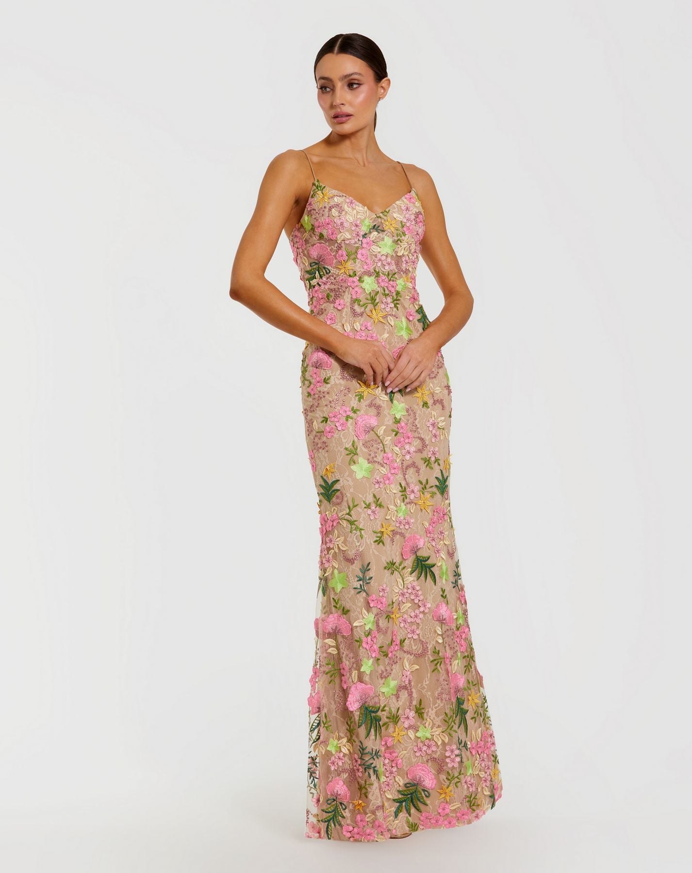 Prom Dresses Long Formal Prom Dress - Fitted - Mac Duggal 69010 Nude Multi-Mesh-69010-Fitted