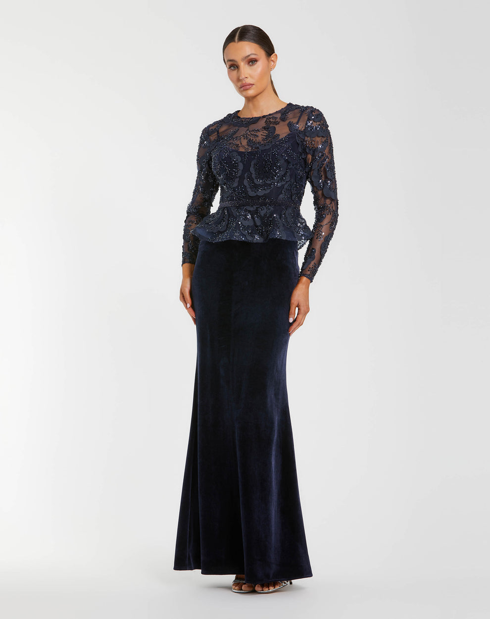 Illusion Floor-Length Velvet Evening Mermaid Mac Duggal 69017