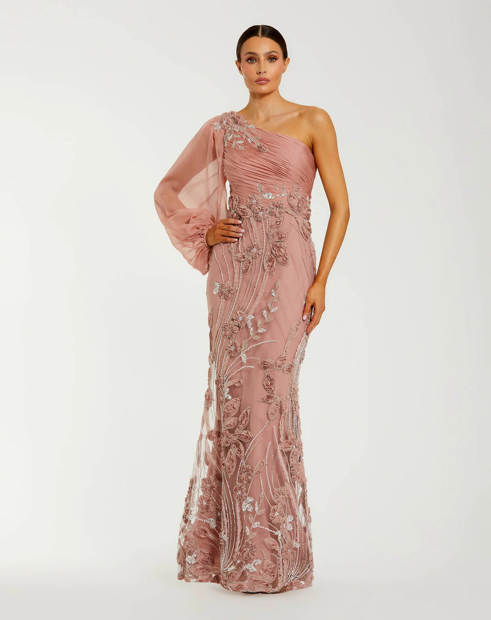 One-Shoulder Floor-Length Chiffon Occasion Mermaid Mac Duggal 9969019P