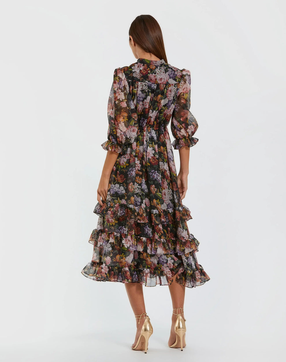 Cocktail Dresses Ruffle Midi Floral Cocktail Dress Black Multi