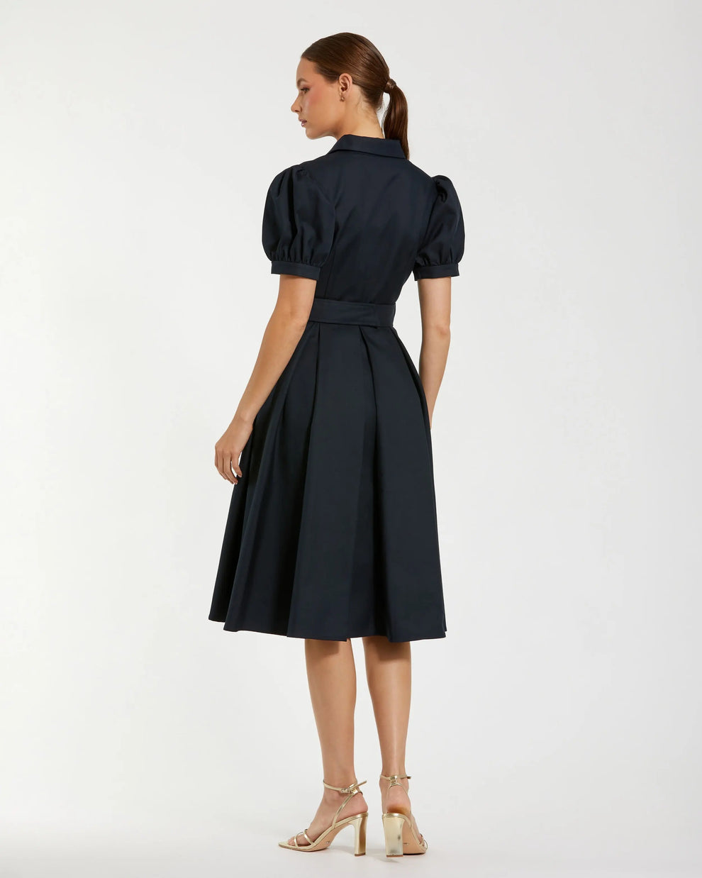 Cocktail Dresses Midi A Line Short Pleated Cocktail Dress Mac Duggal 69097 Midnight