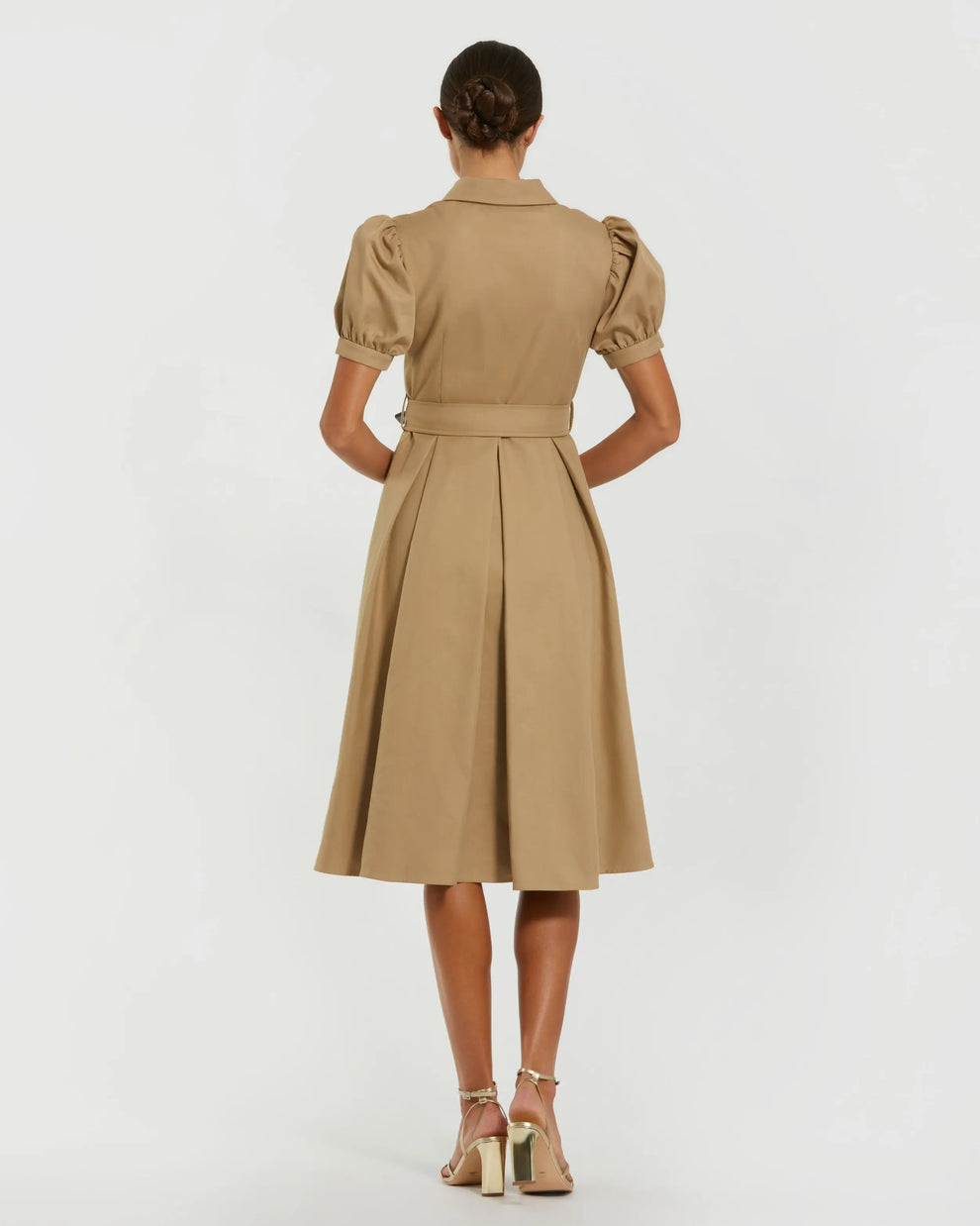 Cocktail Dresses Midi A Line Short Pleated Cocktail Dress Mac Duggal 69097 Taupe