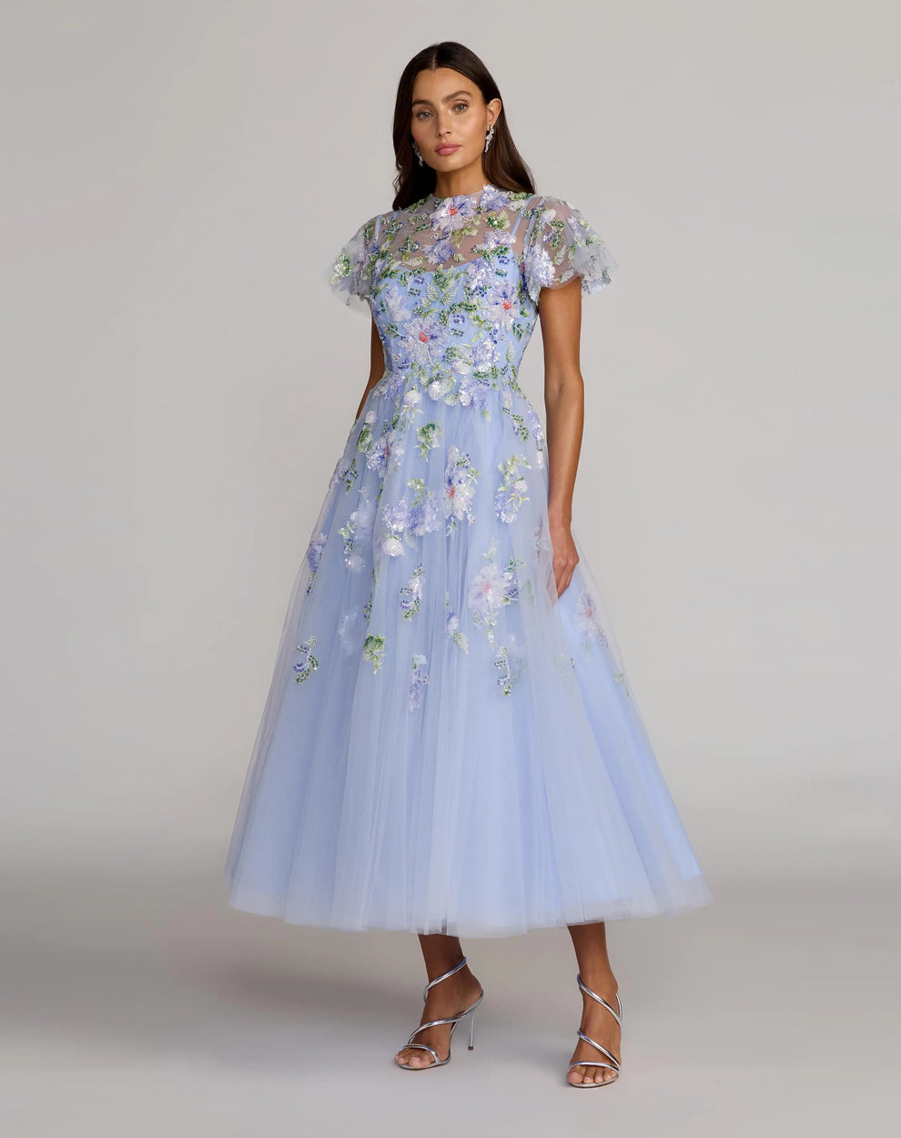 Illusion Tea-Length Tulle Formal A-Line Gown Mac Duggal 69108