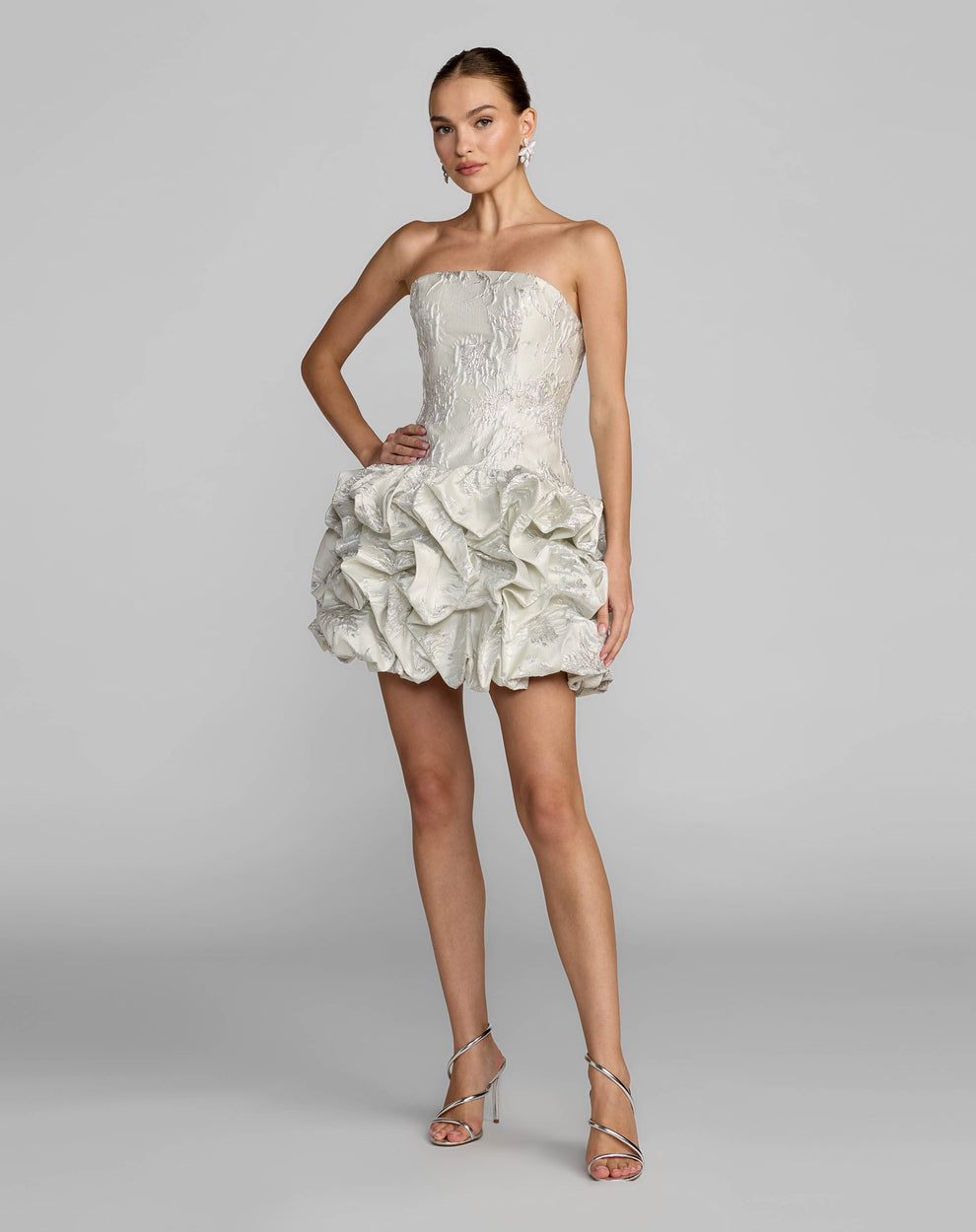 Strapless Curved Neck Mini/Short Satin Cocktail Fit & Flare Mac Duggal 69145