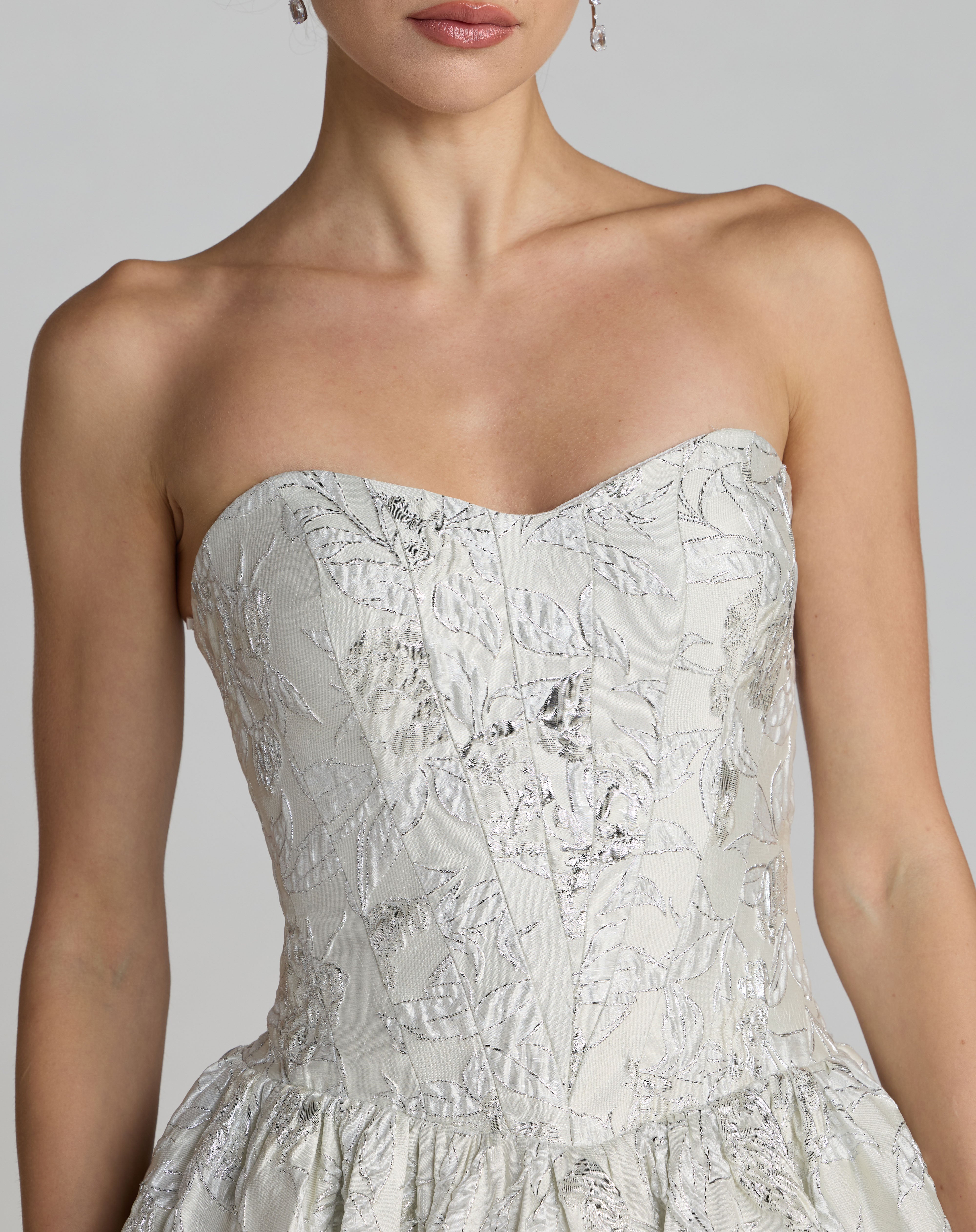 Strapless Curved Neck Tea-Length Satin Occasion A-Line Mac Duggal 69146