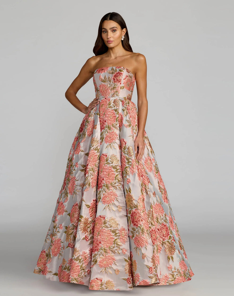Strapless Long Floral Ball Gown by Mac Duggal 69169 in Pastel Multi