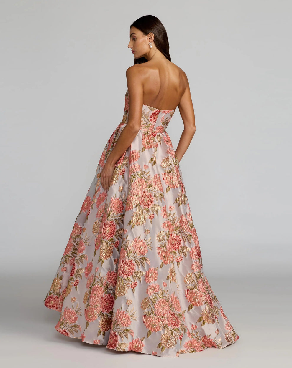 Strapless Long Floral Ball Gown by Mac Duggal 69169 in Pastel Multi