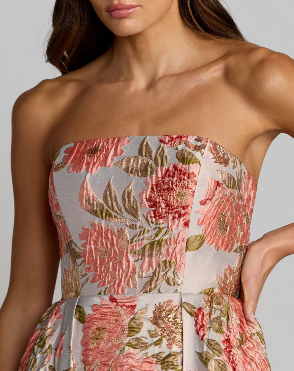 Strapless Long Floral Ball Gown by Mac Duggal 69169 in Pastel Multi