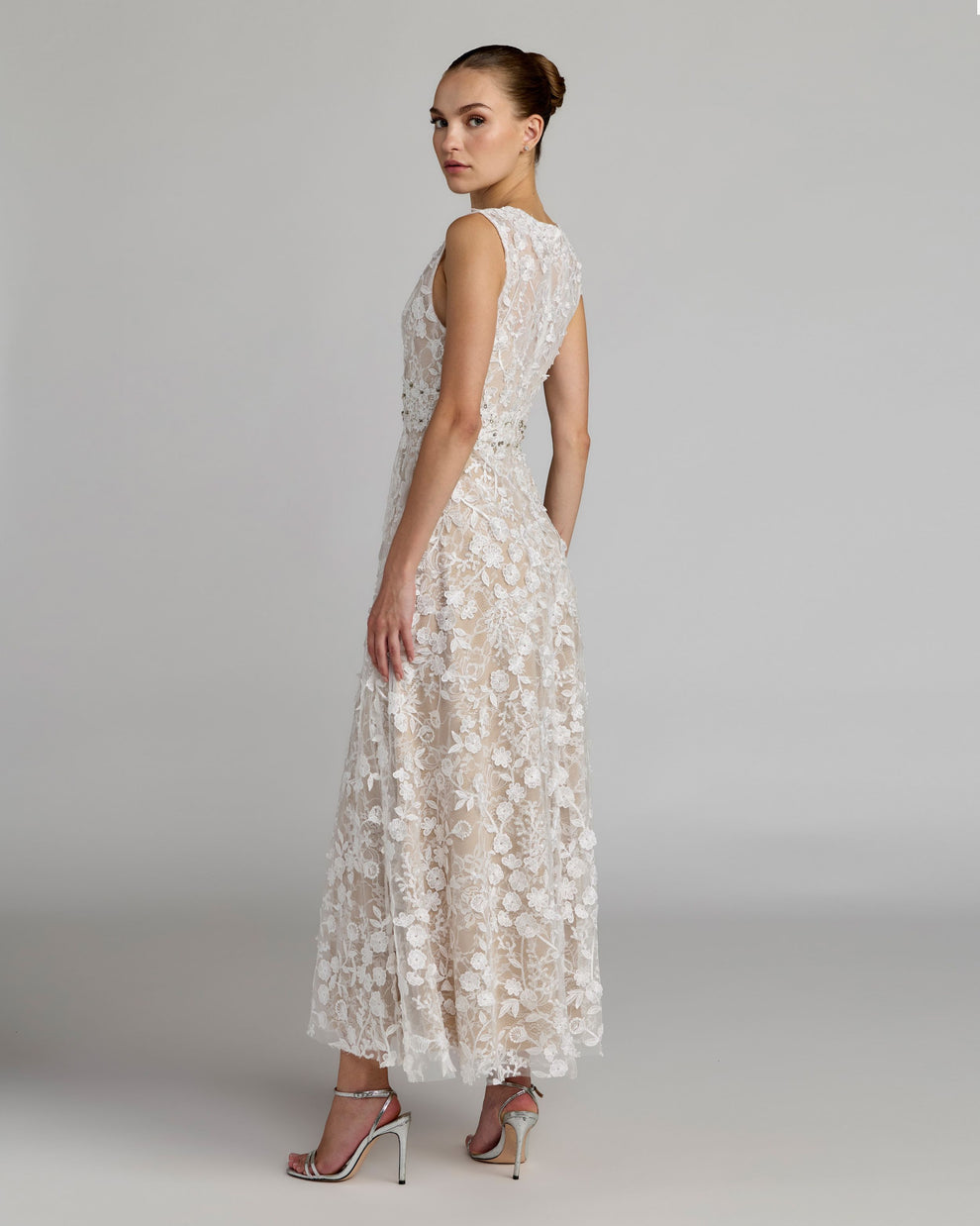 Cocktail Dresses Floral Midi A Line Lace Cocktail Dress Mac Duggal 69192 Ivory Nude
