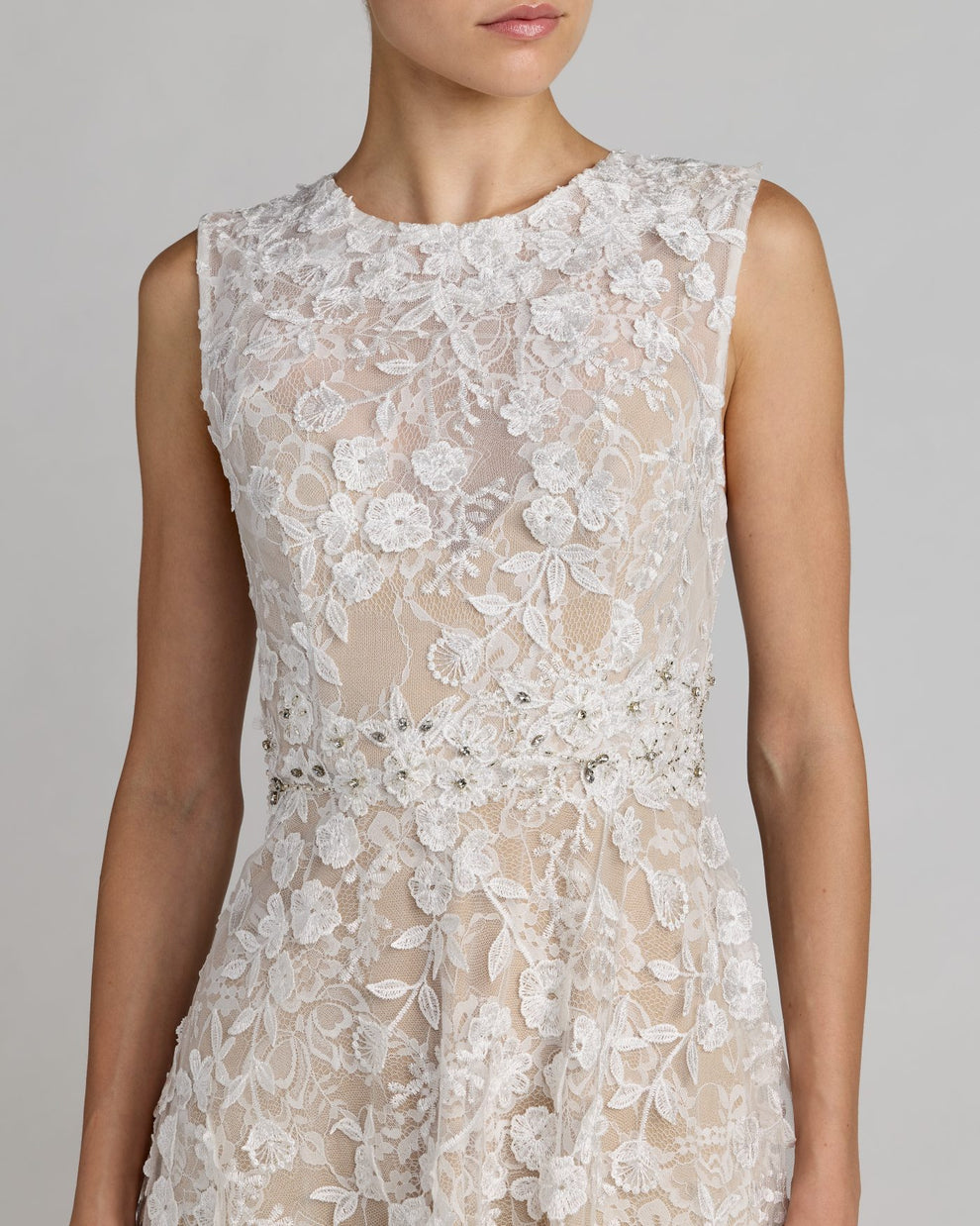 Cocktail Dresses Floral Midi A Line Lace Cocktail Dress Mac Duggal 69192 Ivory Nude