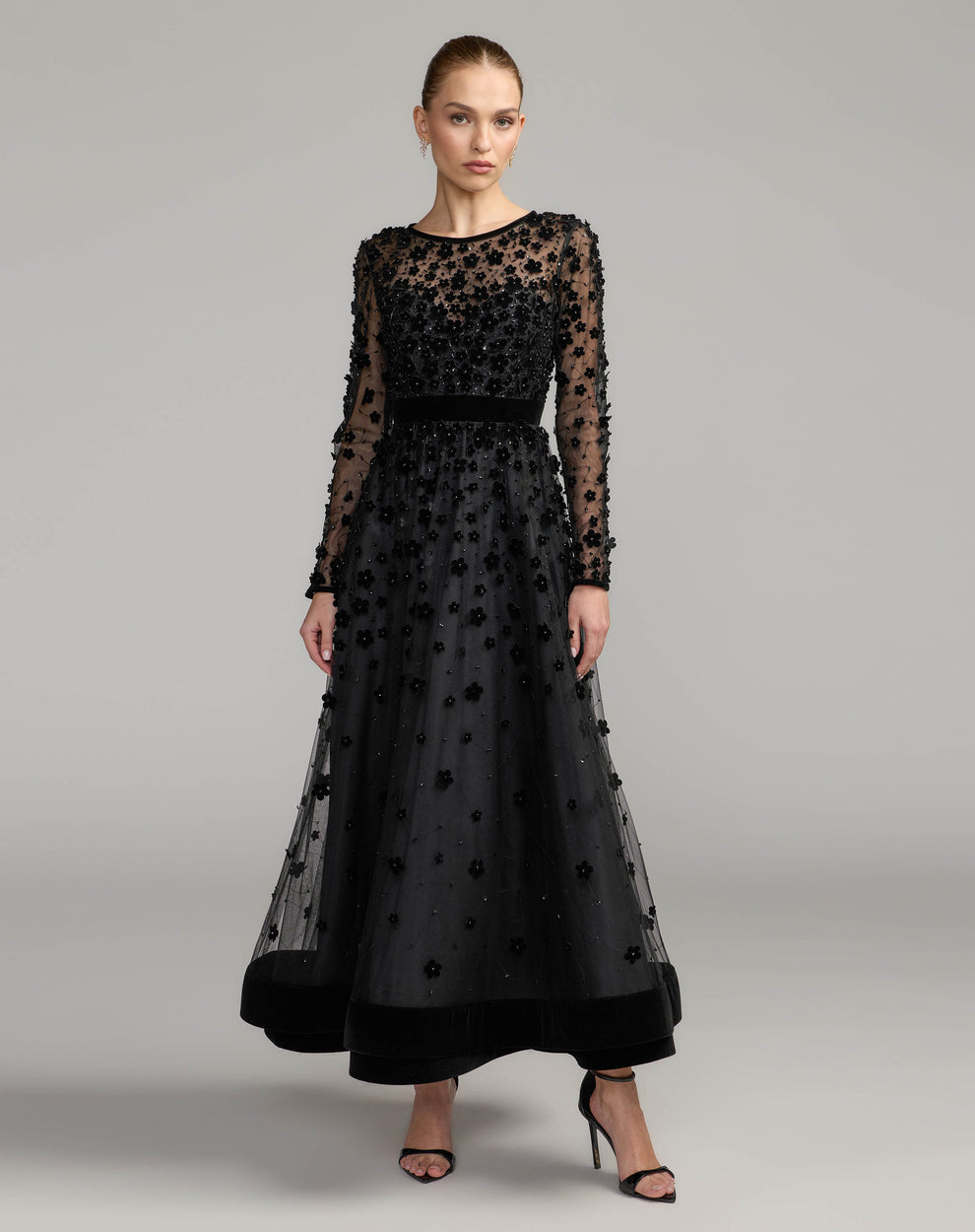 Crew/High-Neck Floor-Length Tulle Formal Ball Gown Mac Duggal 69200