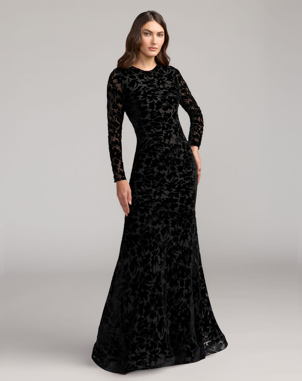 Crew/High-Neck Floor-Length Velvet Formal Mermaid Mac Duggal 69323
