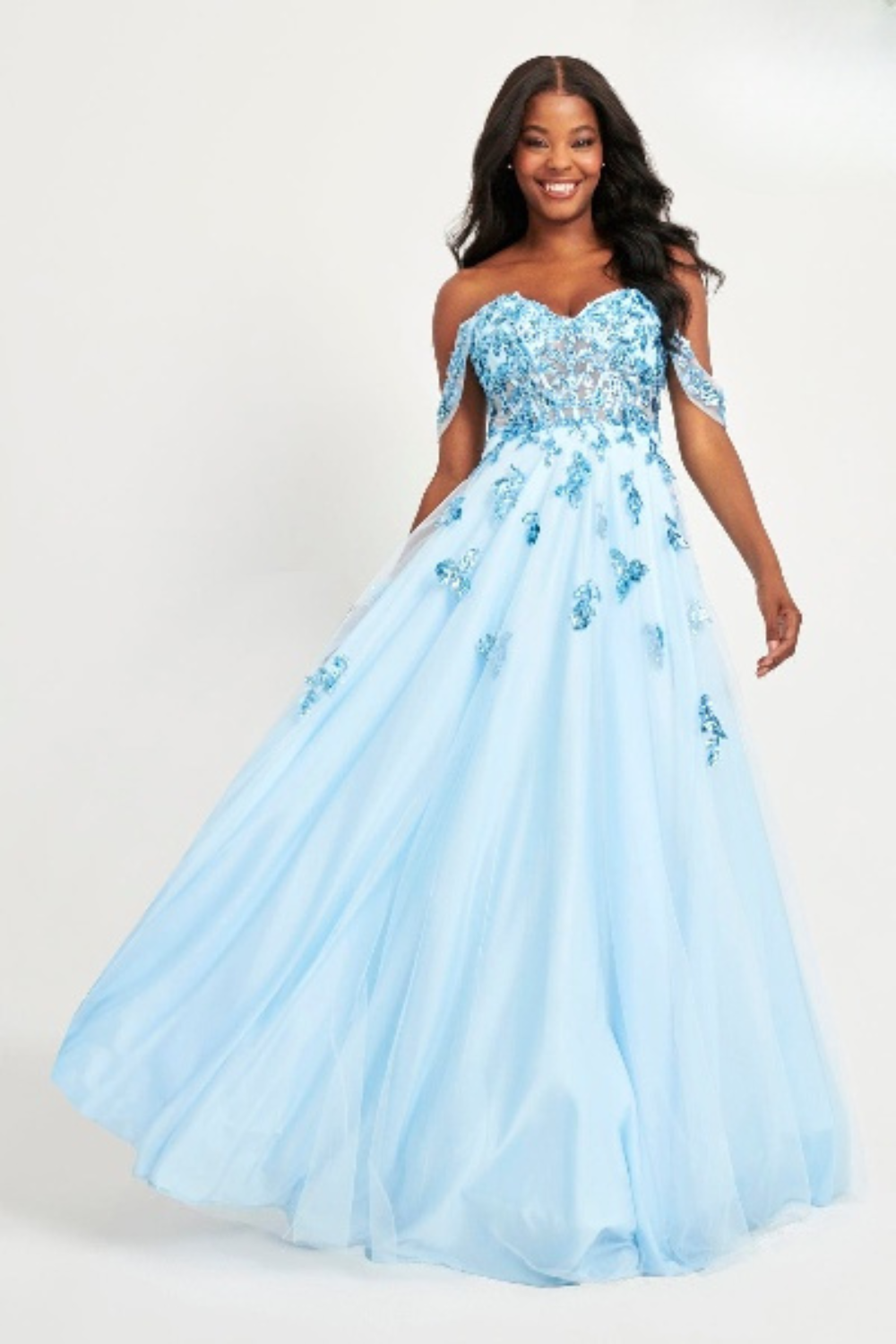 Prom Dresses A Line Long Sequin Lace Formal Prom Dress Ice Blue