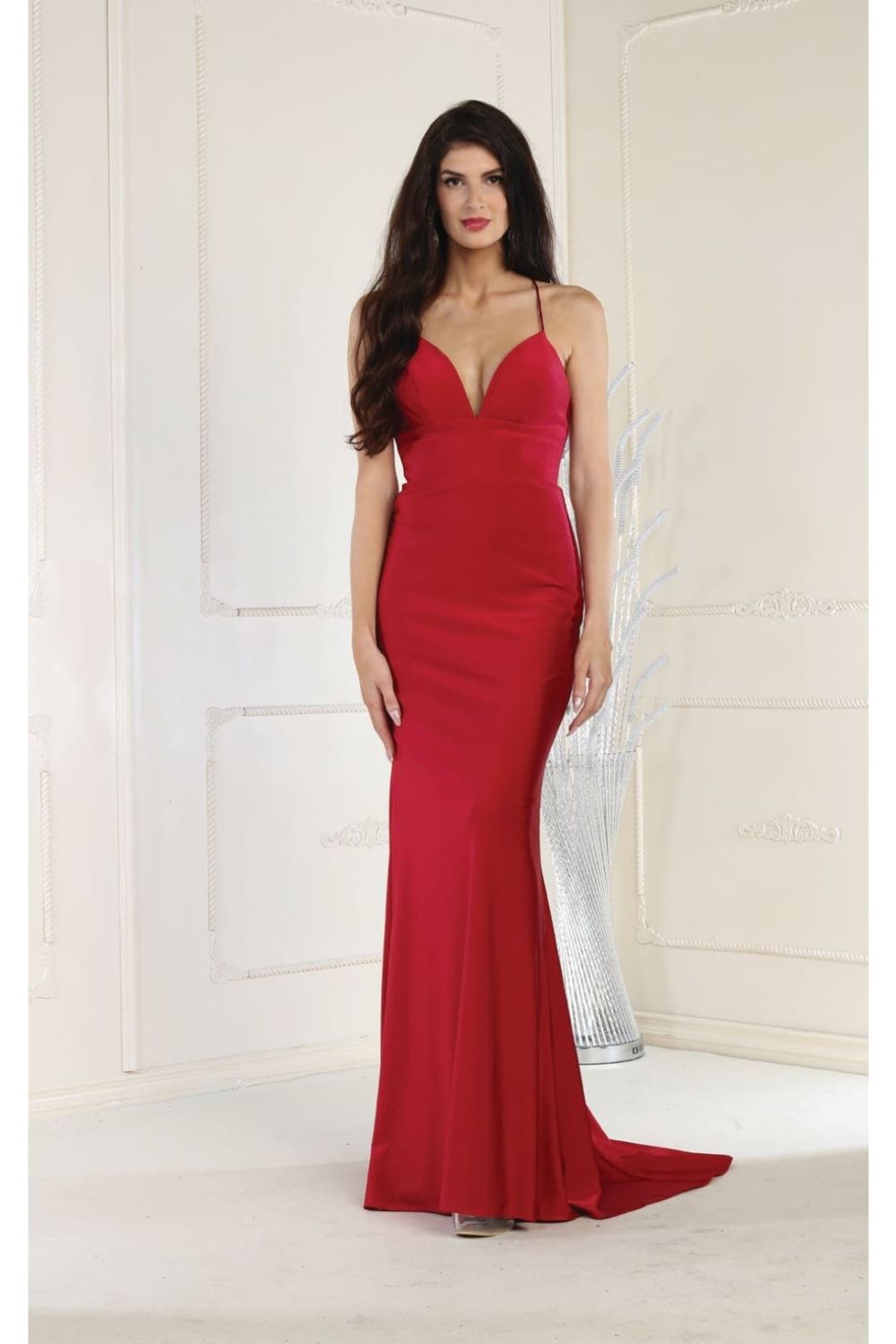 V-Neck Floor-Length Satin Formal Mermaid May Queen 1925