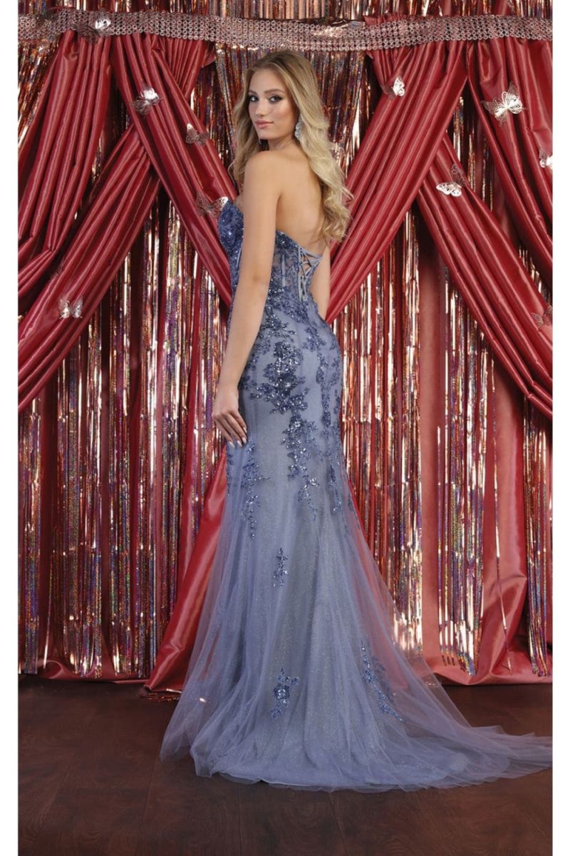 Dusty Blue Sweetheart Floor-Length Tulle Prom Dress Corset May Queen RQ8013
