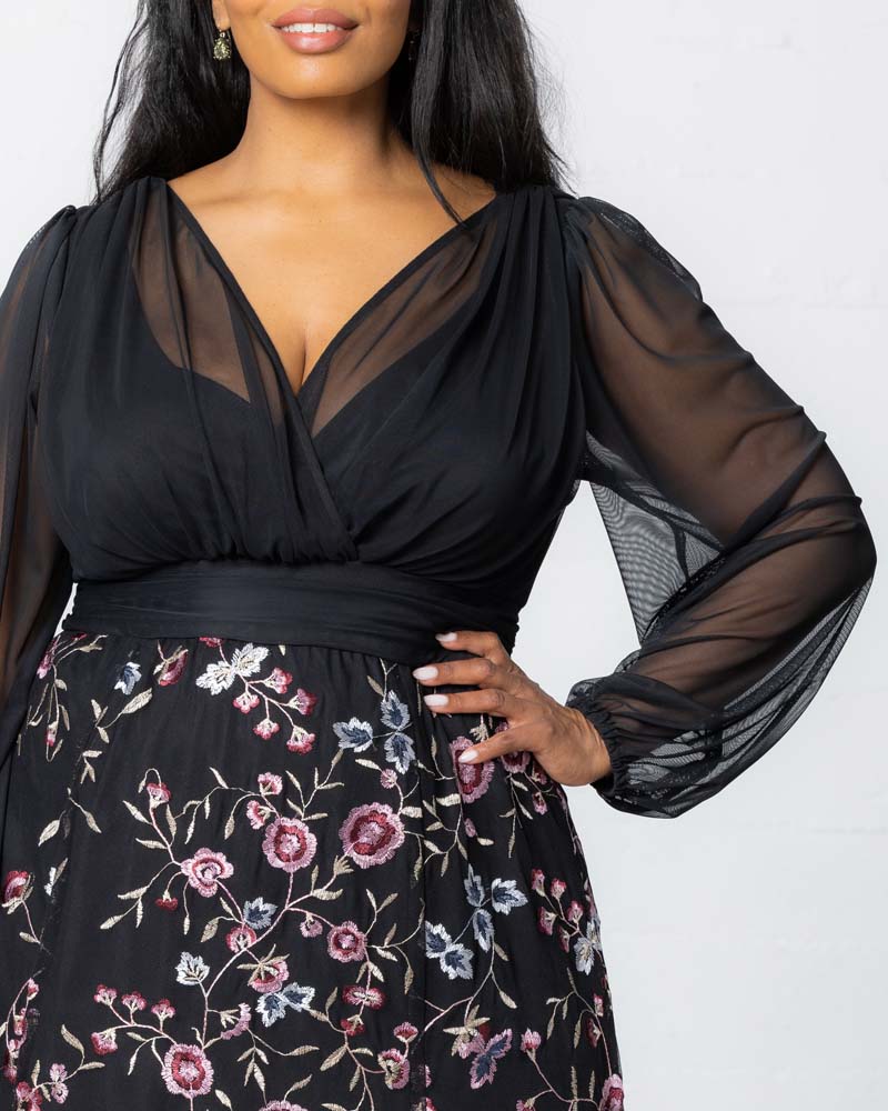 Plus Size Dresses Long Sleeves Floral Long Formal Plus Size Dress Moonlit Garden