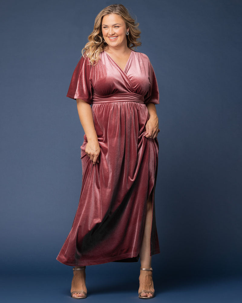 Plus Size Dresses Long Formal Velvet Mother of the Bride Plus Size Dress Kiyonna 14223011 Mauve Rose