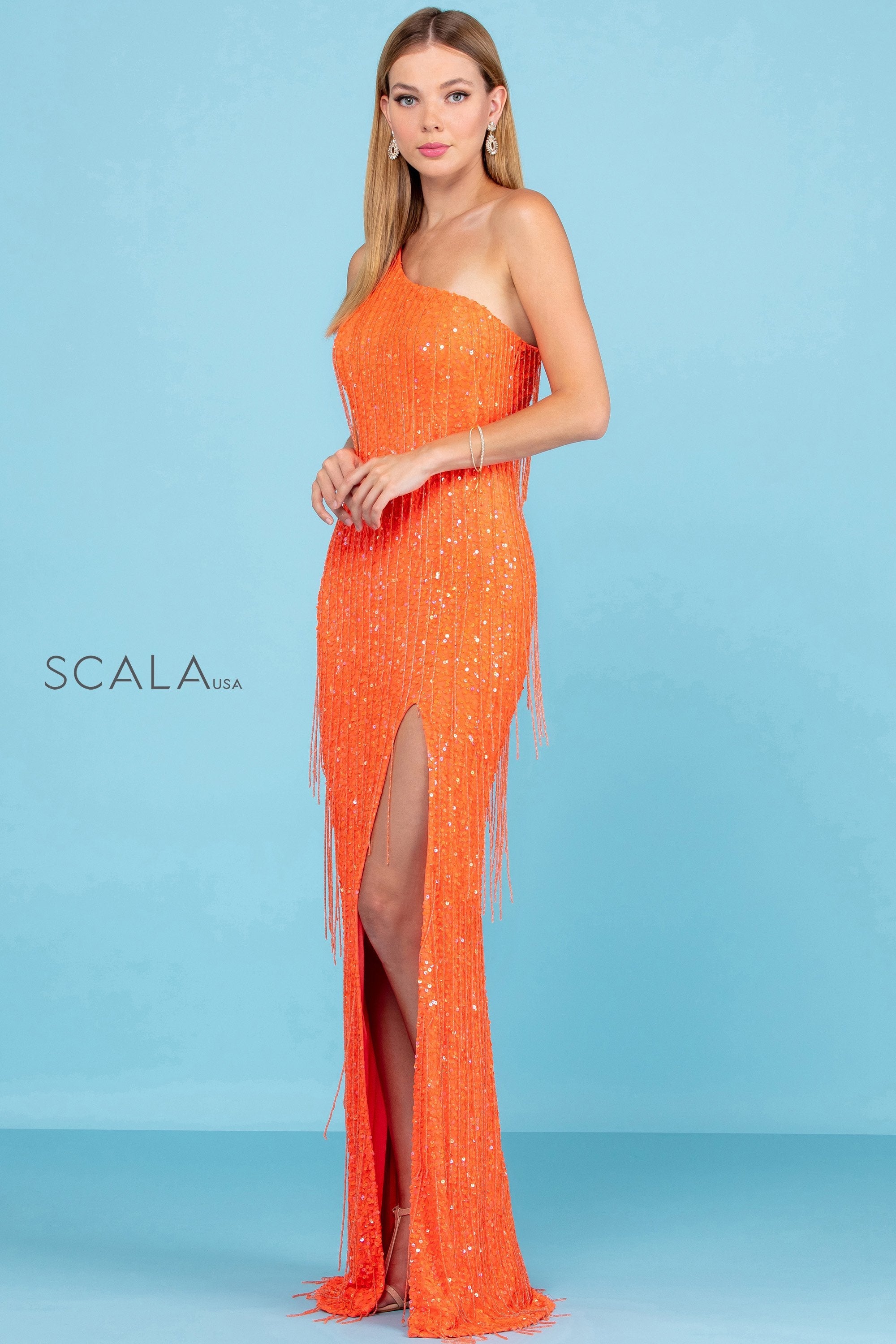 Prom Dresses Sequin Long Formal Fitted Prom Dress Orange