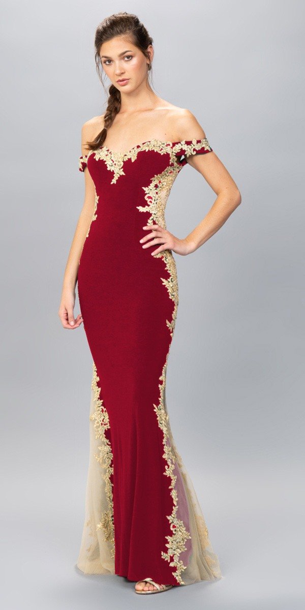 Off-the-Shoulder Floor-Length Jersey Prom Mermaid Eureka Fashion 7006