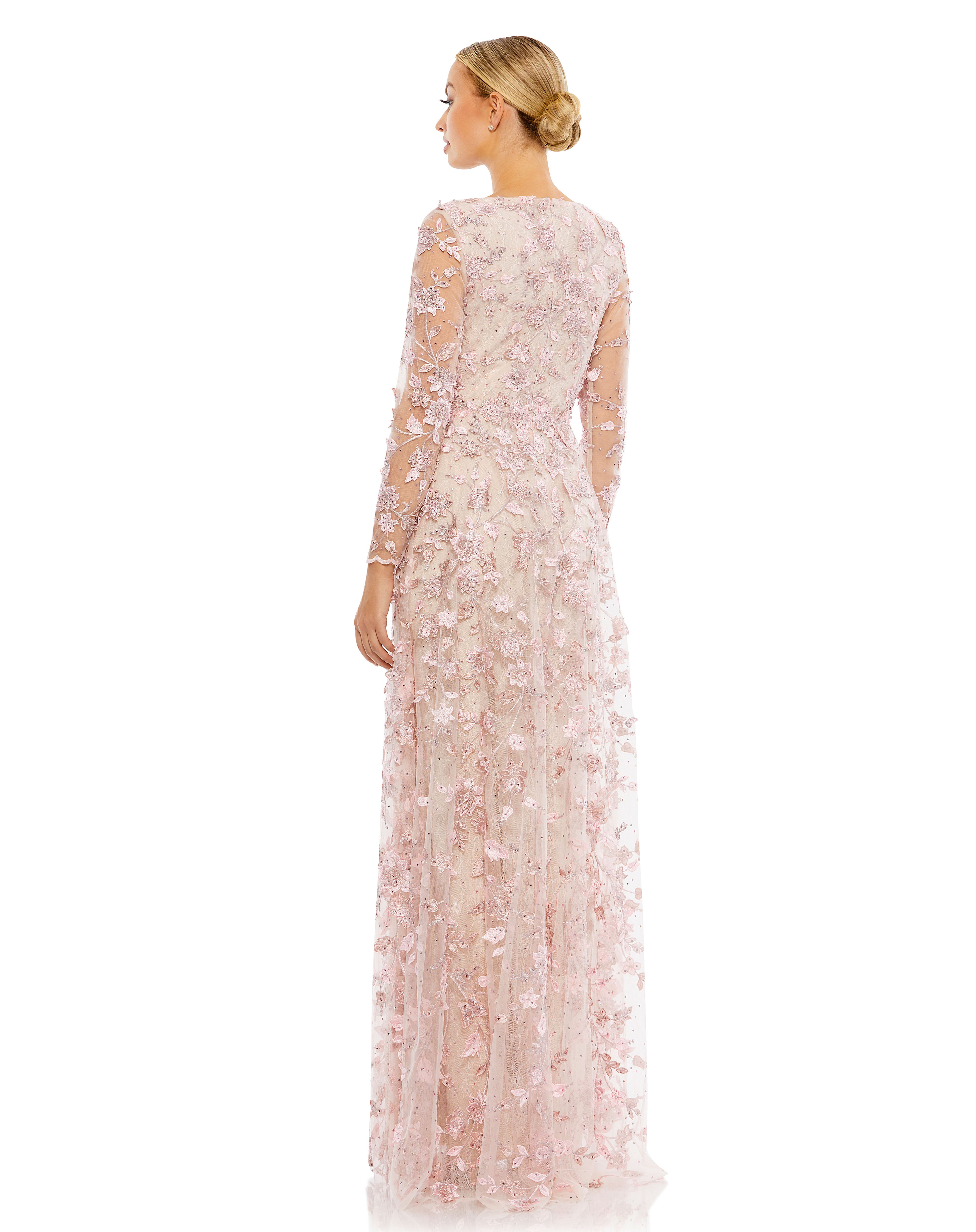 Mother of the Bride Dresses Long Sleeve Floral Formal Dress Rose Pink