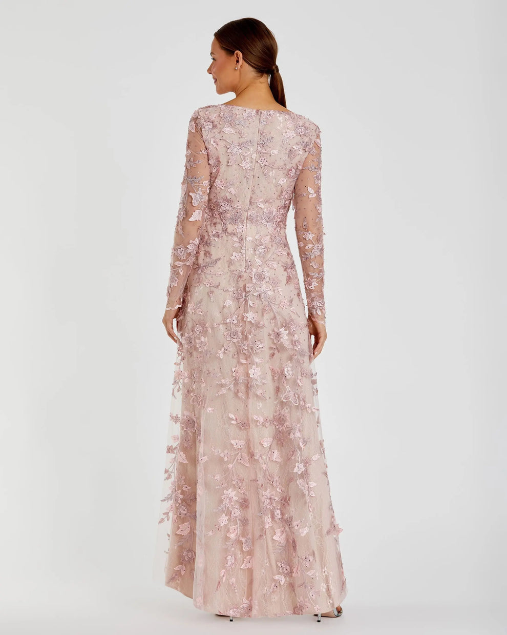 Mother of the Bride Dresses Floral Applique Long Sleeve Formal Mother of the Bride Dress Mac Duggal 70224 Rose Pink