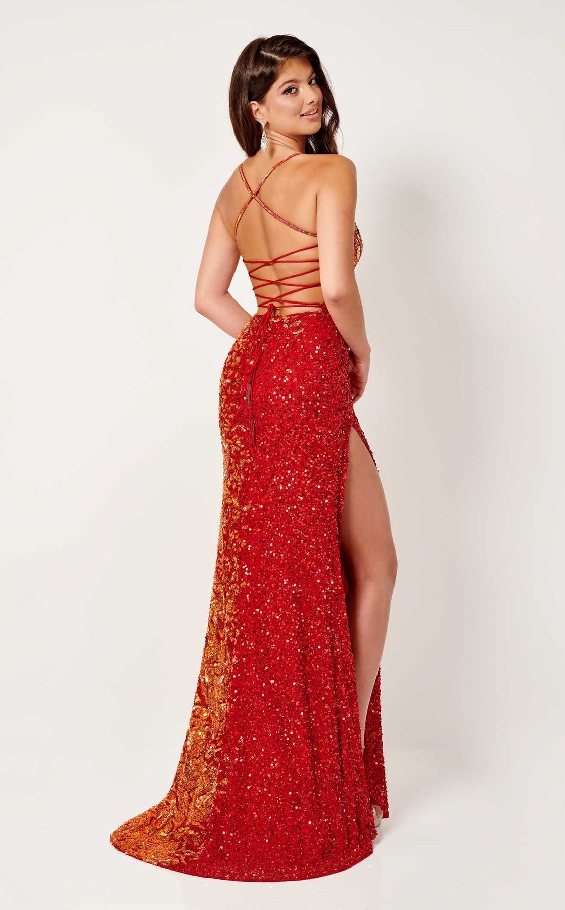 Prom Dresses Long Formal Sequin Slit Beaded Prom Dress Rachel Allan 70316 Red Orange