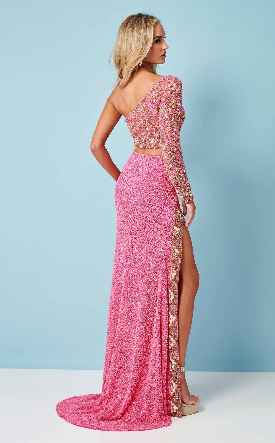 Prom Dresses Long Formal Beaded Slit Two Piece Dress Rachel Allan 70331 Fuchsia Gold