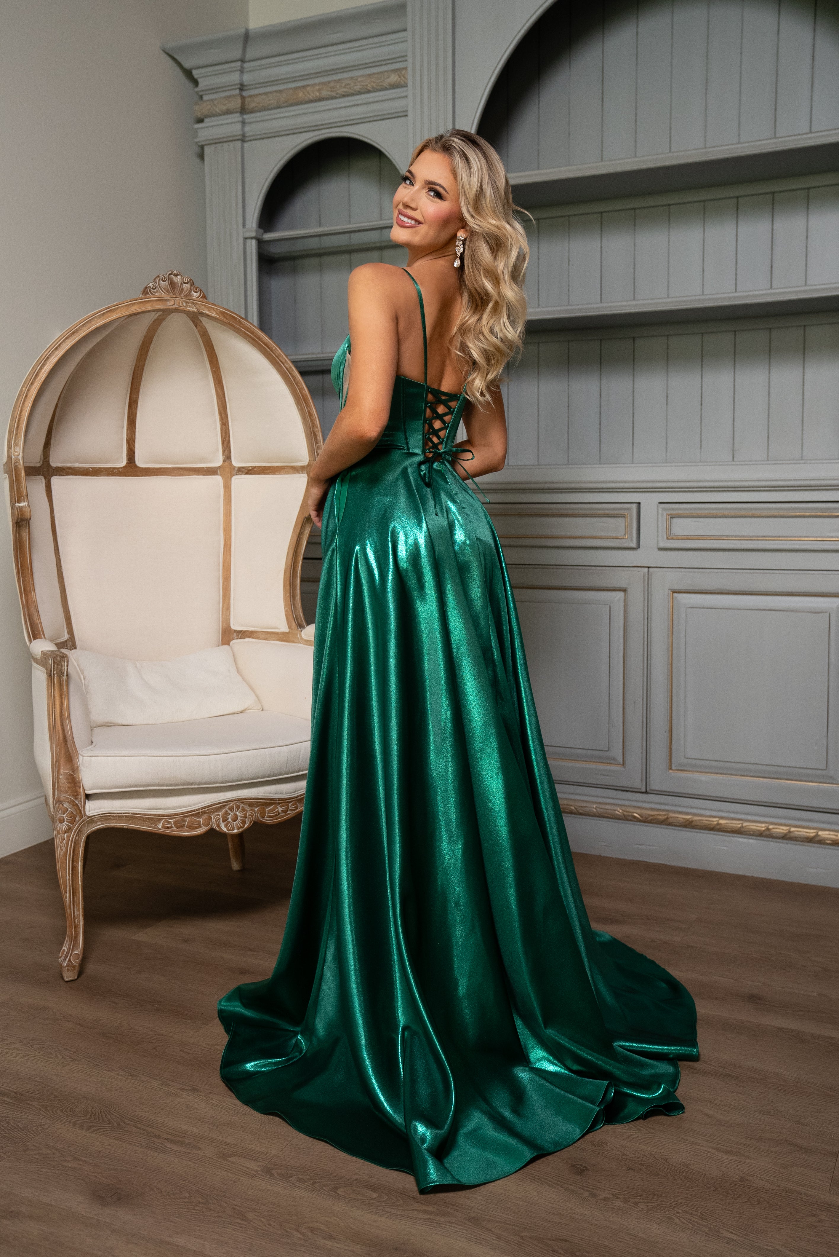 Prom Dresses Long Metallic A Line Formal Prom Dress Emerald
