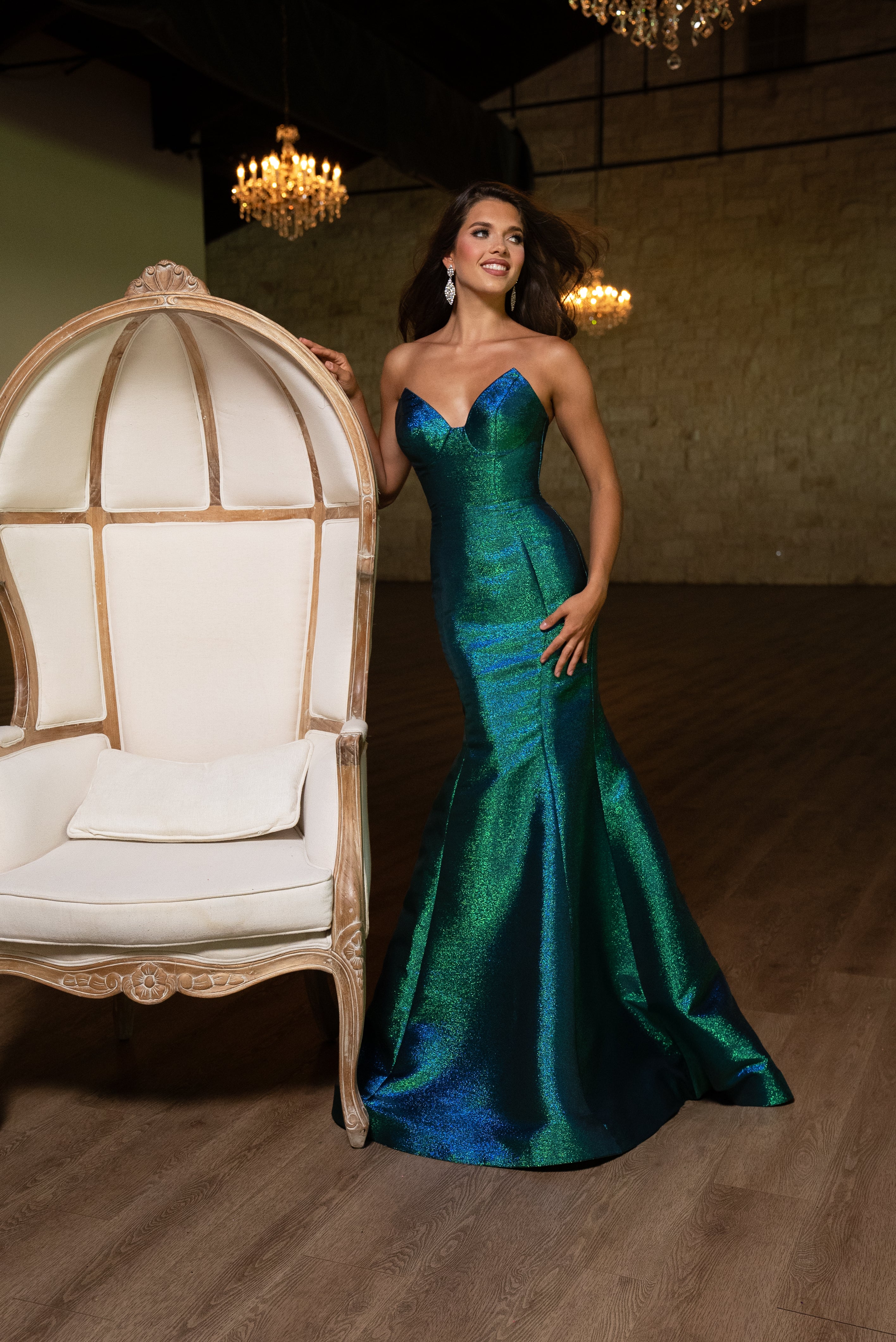 Prom Dresses Mermaid Gown Long Formal Metallic Prom Dress Peacock Shimmer