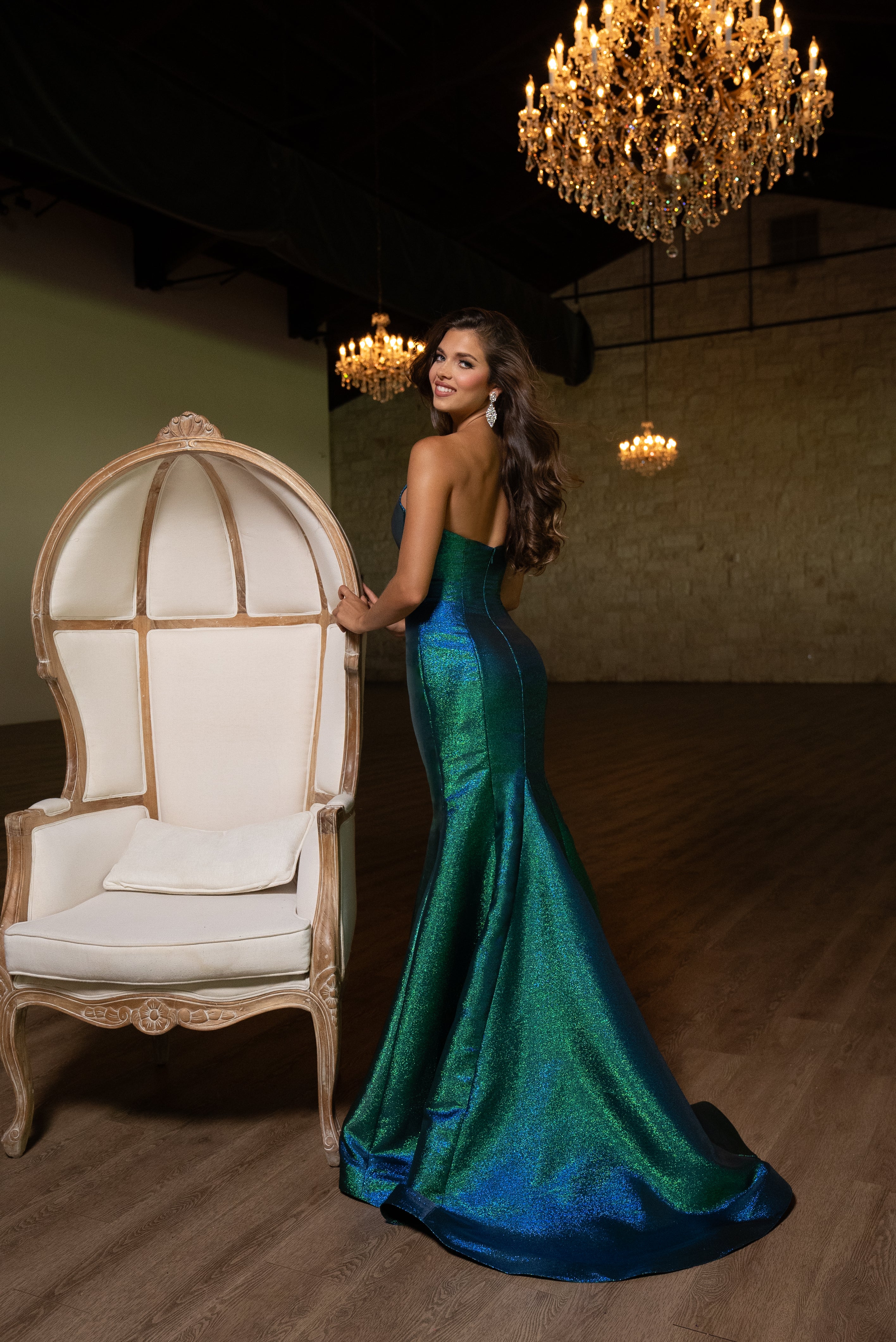 Prom Dresses Mermaid Gown Long Formal Metallic Prom Dress Peacock Shimmer
