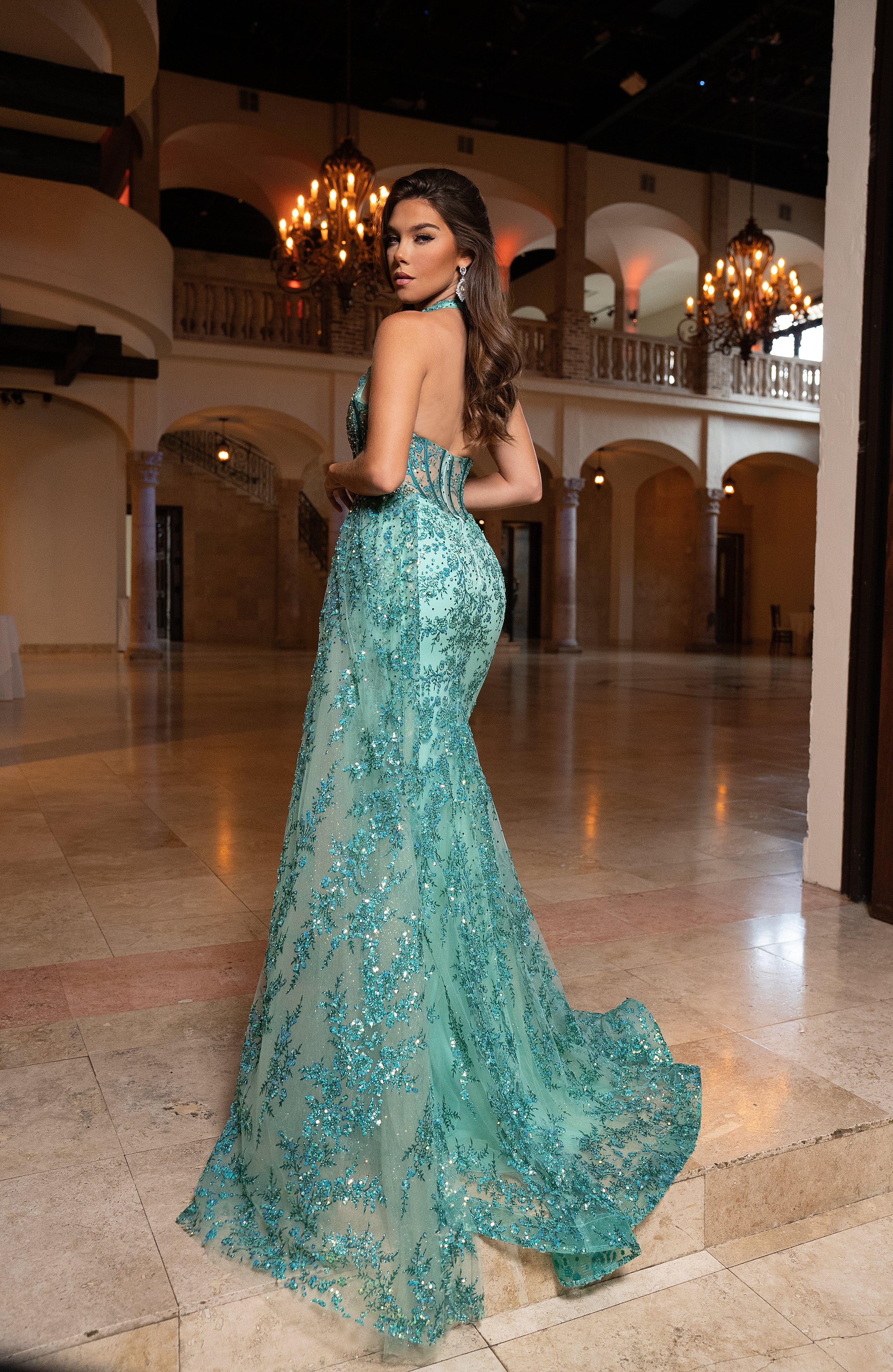 Prom Dresses Long Fitted Glitter Slit Prom Dress Mint Jade