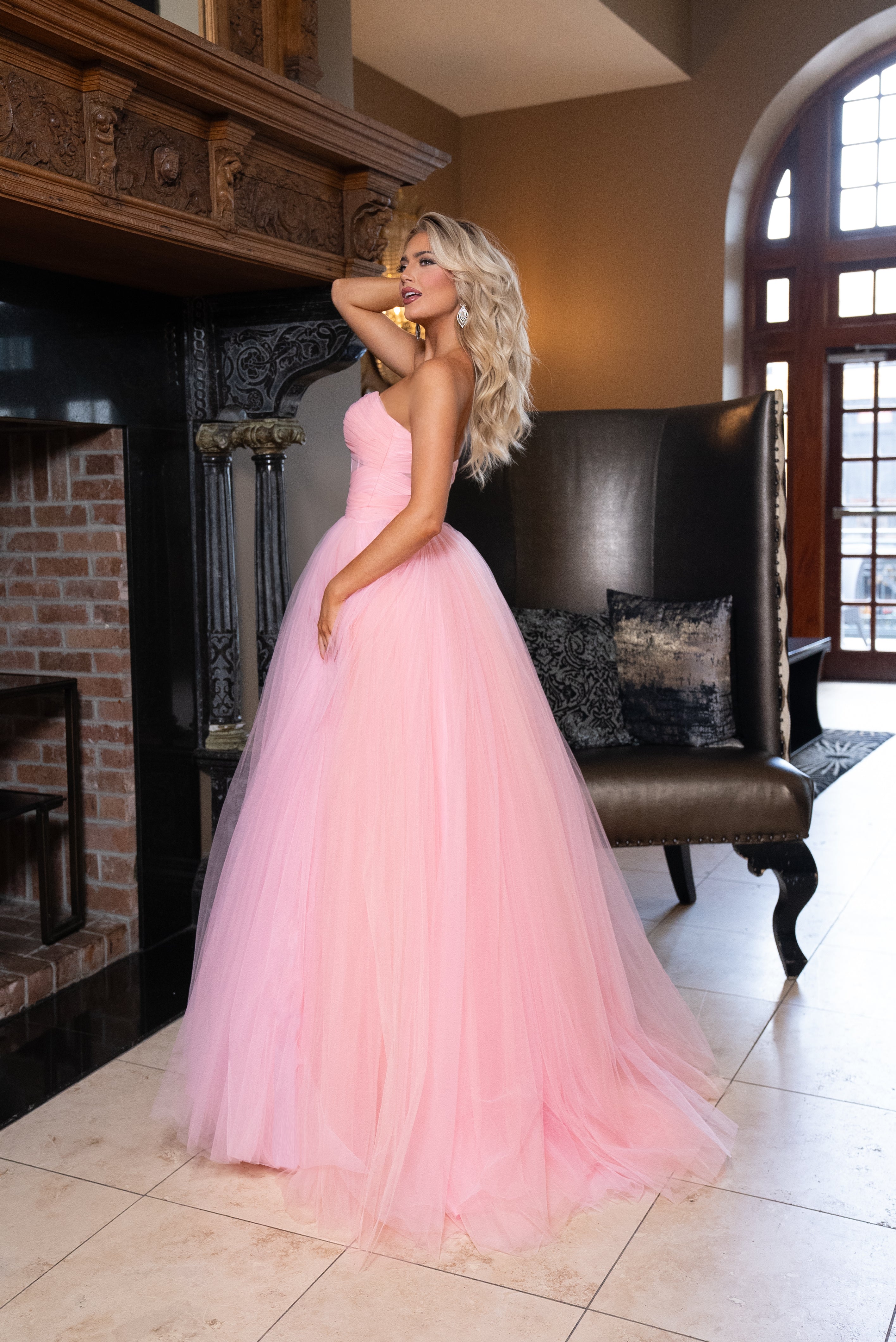 Prom Dresses Long Ball Gown Formal Pleated Prom Dress Pink Coral