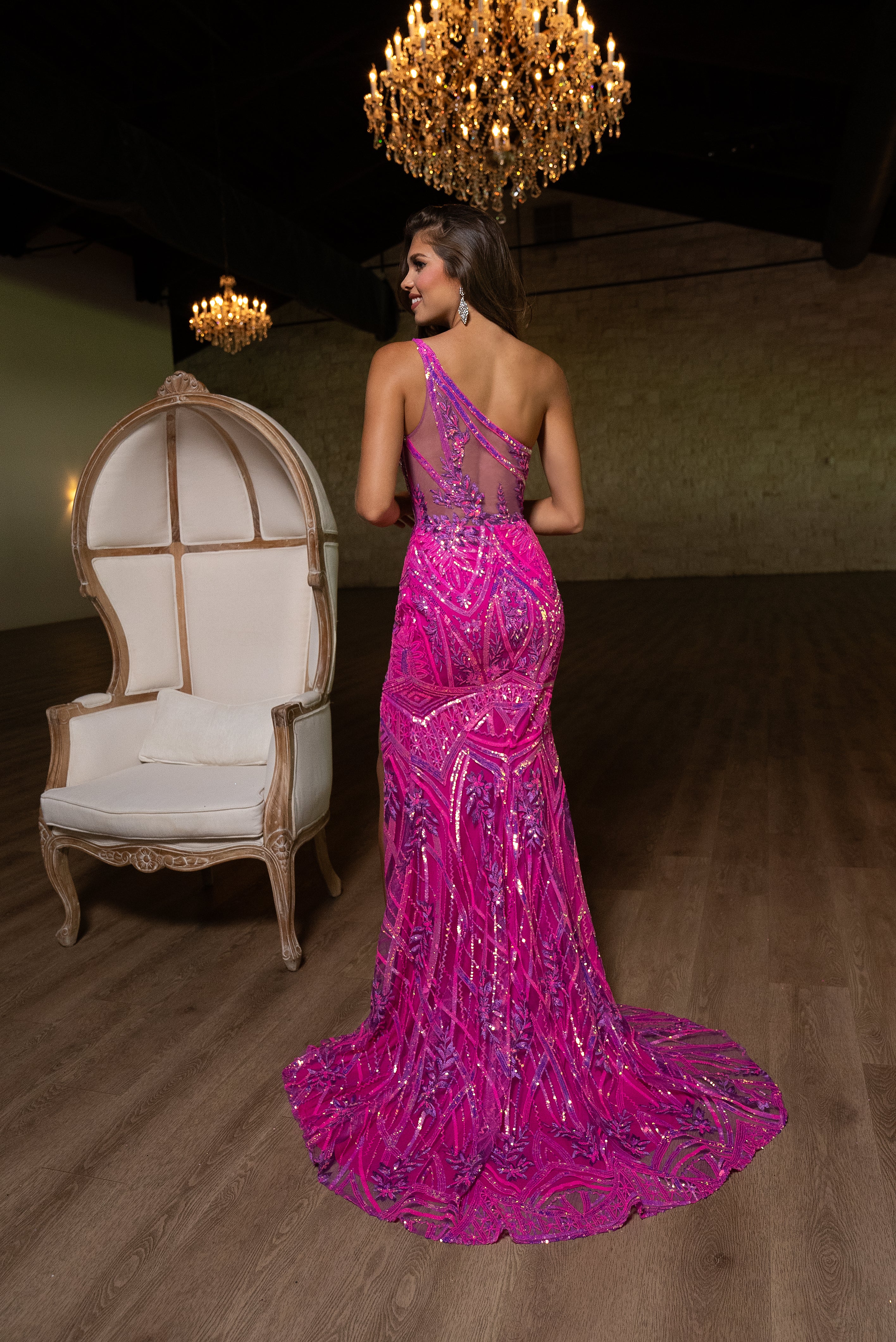 Prom Dresses Long Formal Slit Sequin Prom Dress Fuchsia