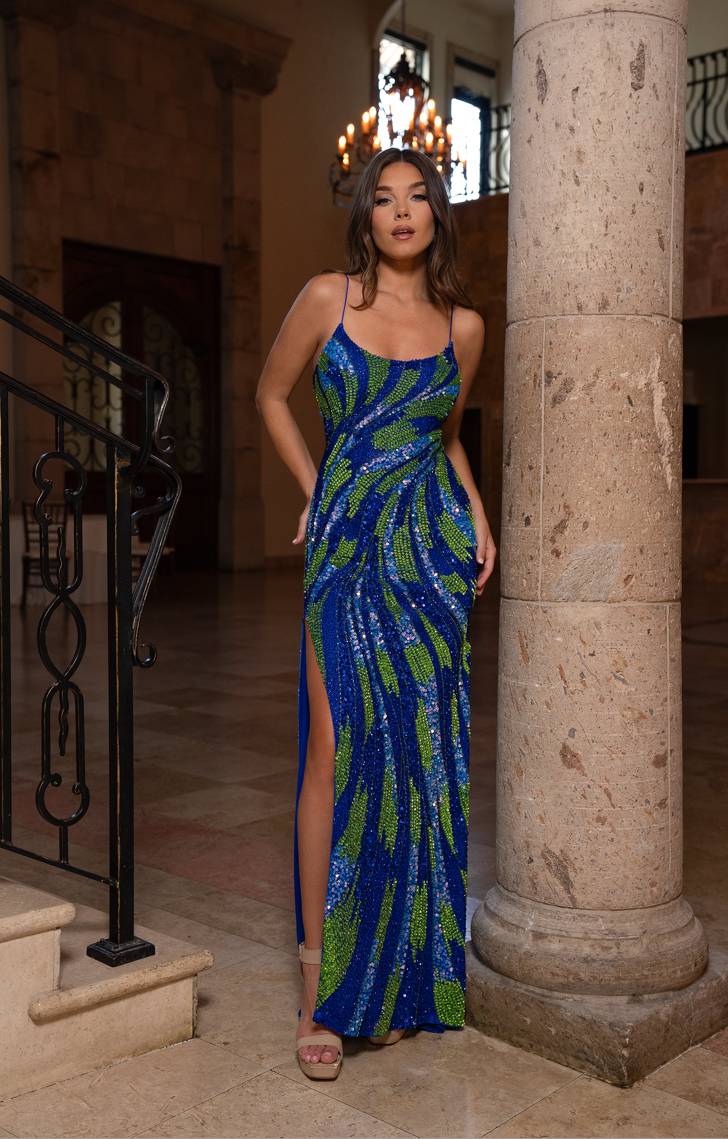 Prom Dresses Long Formal Evening Gown Fitted Slit Prom Dress Royal Multi