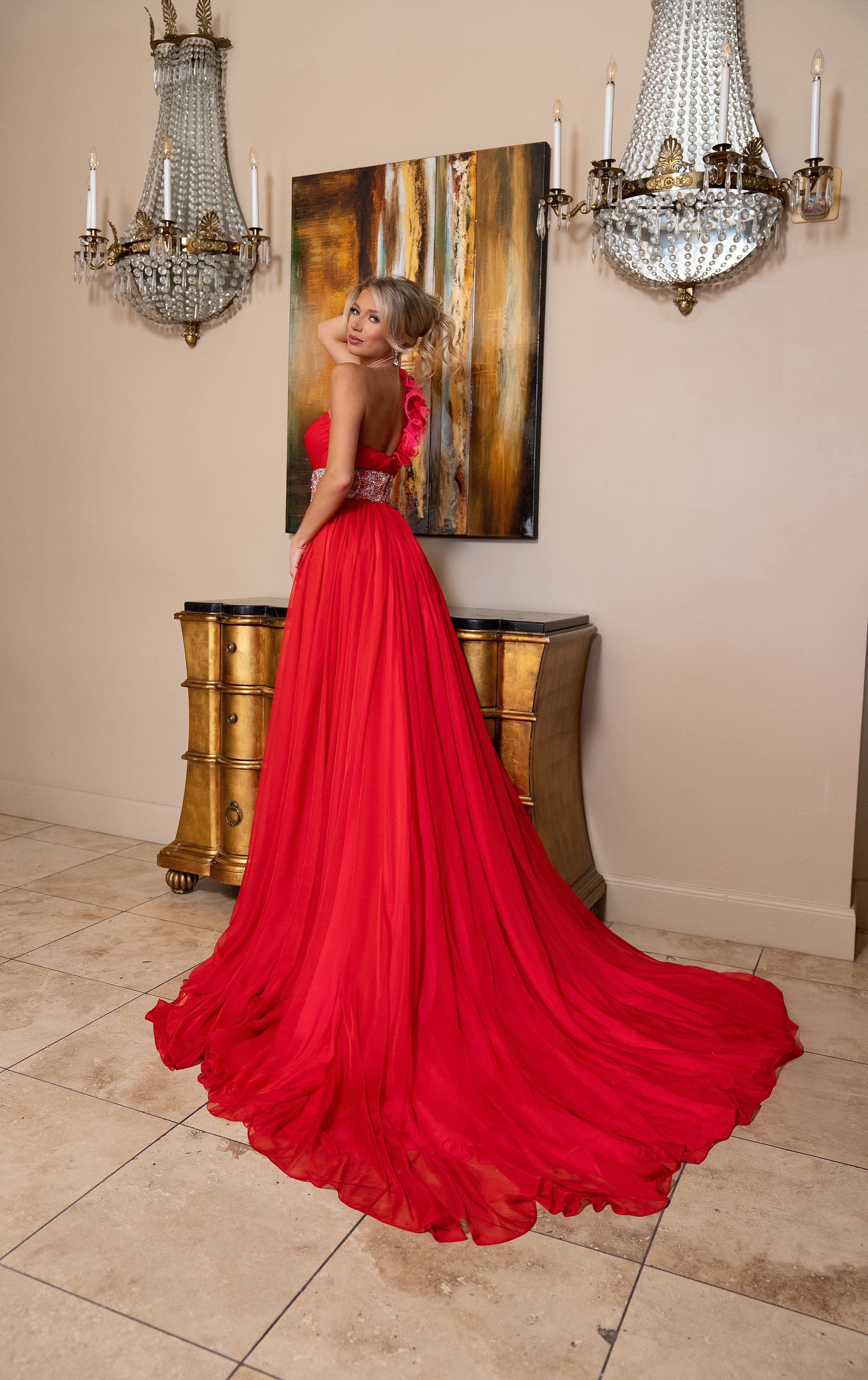 Prom Dresses Long Beaded A Line Slit Formal Prom Dress Red Hot Pink
