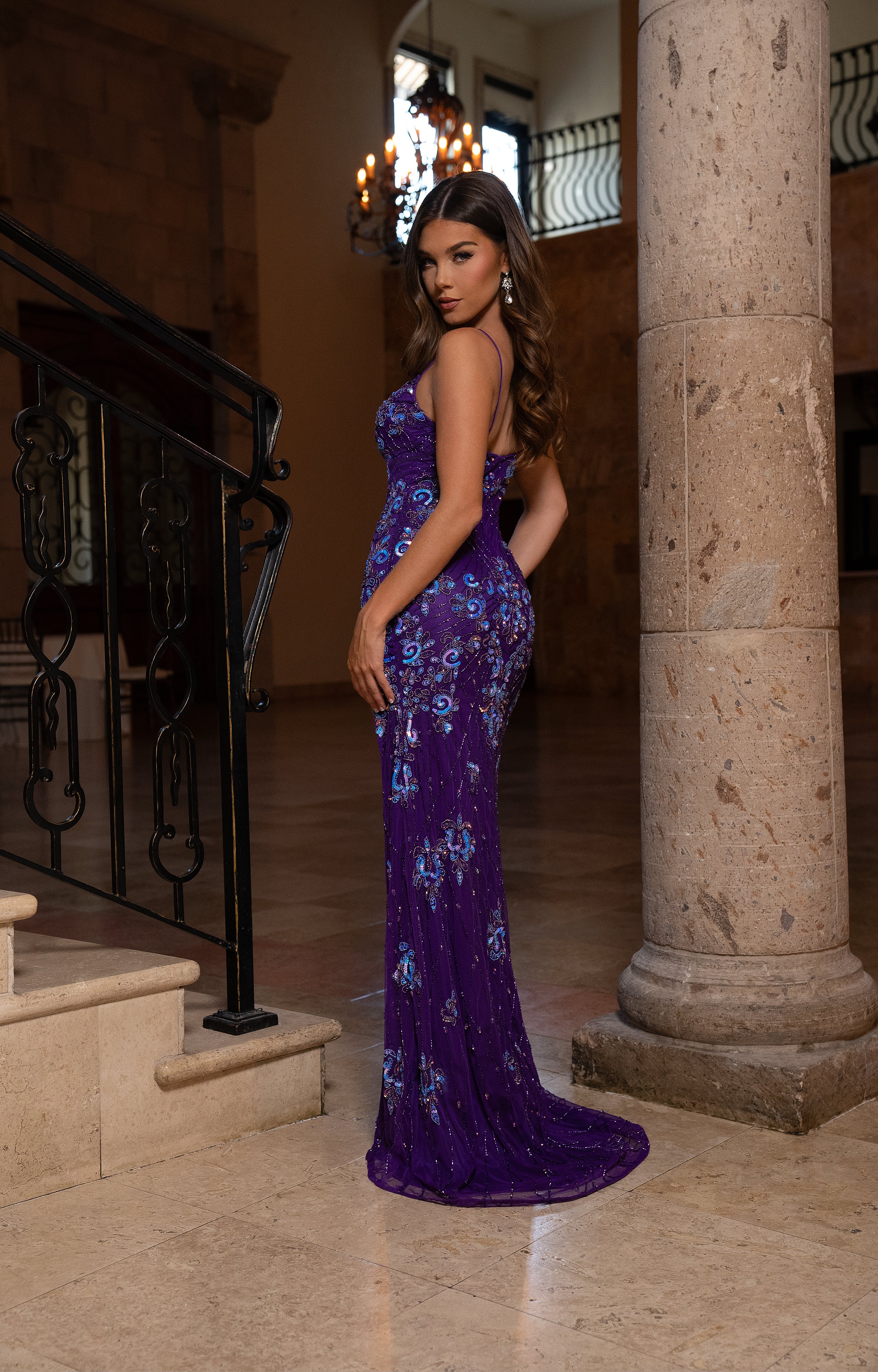 Prom Dresses Long Formal Beaded Slit Prom Dress Purple Multi