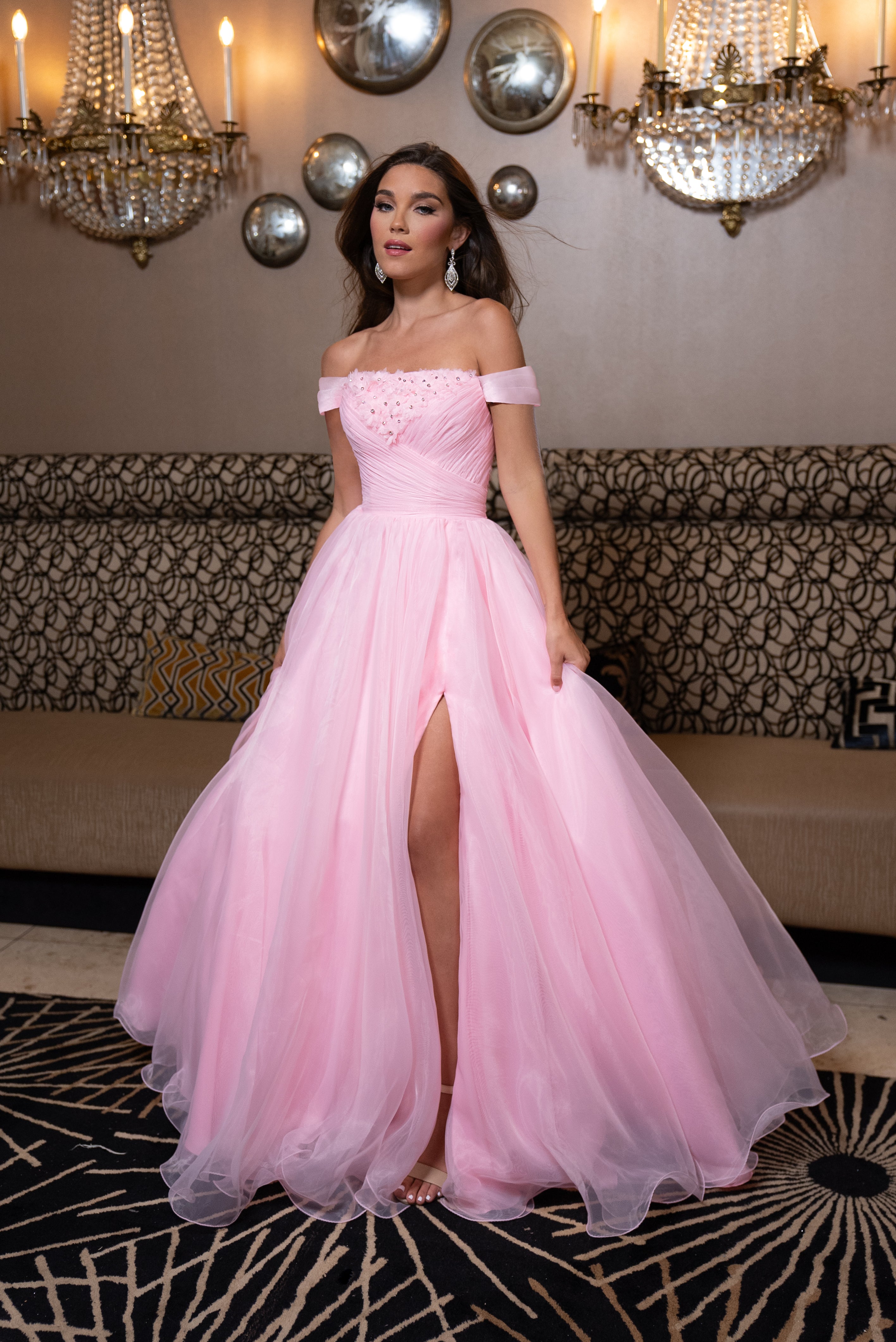 Prom Dresses A Line Long Formal 3D Floral Prom Dress Pink