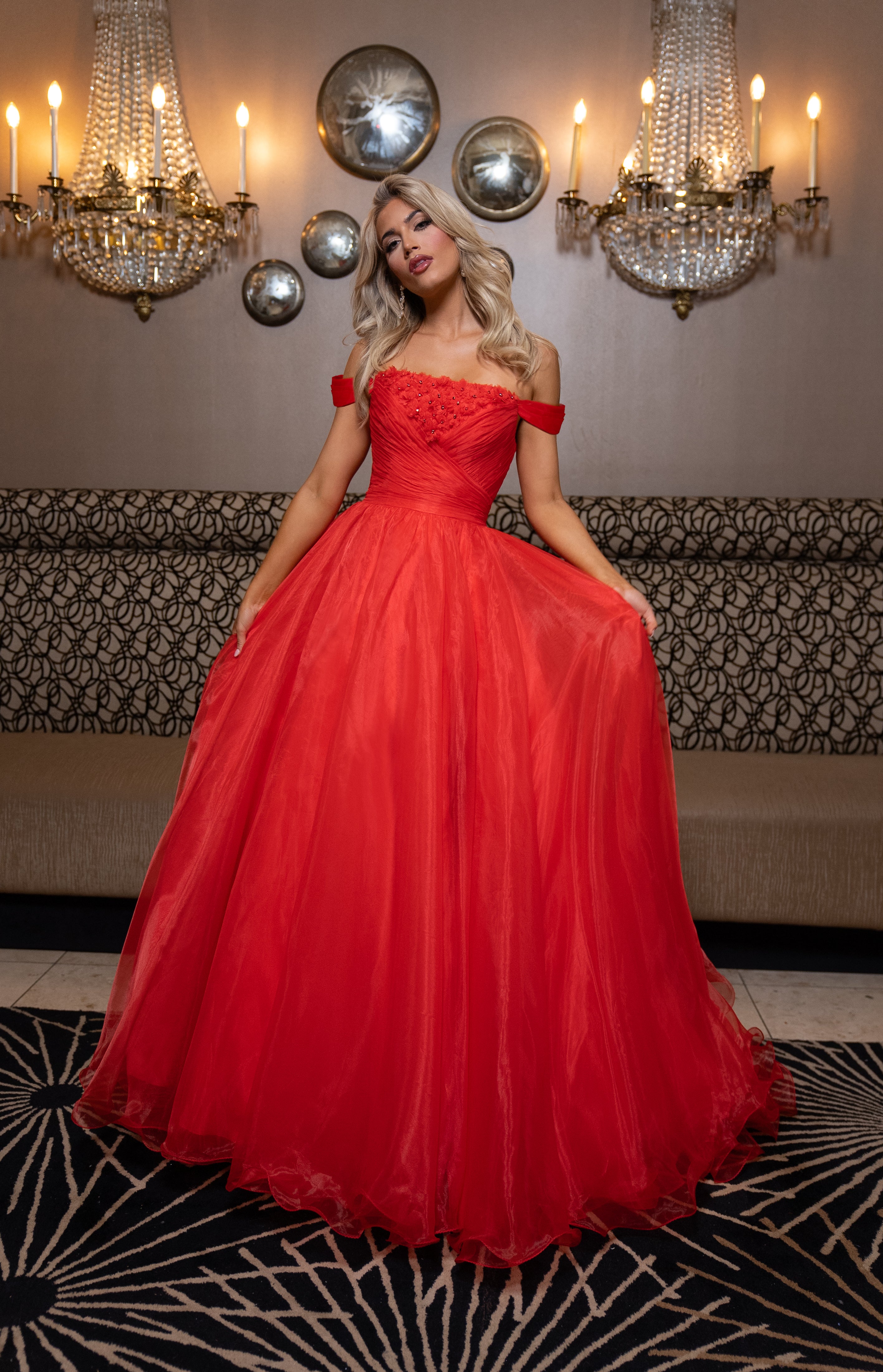 Prom Dresses A Line Long Formal 3D Floral Prom Dress Red